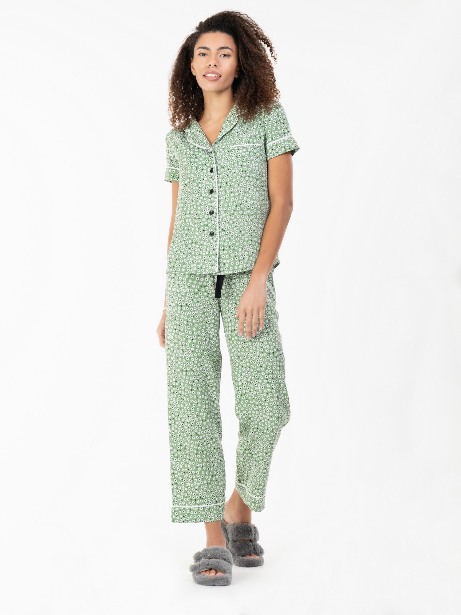 Short Sleeve Pyjama Set, Green Floral