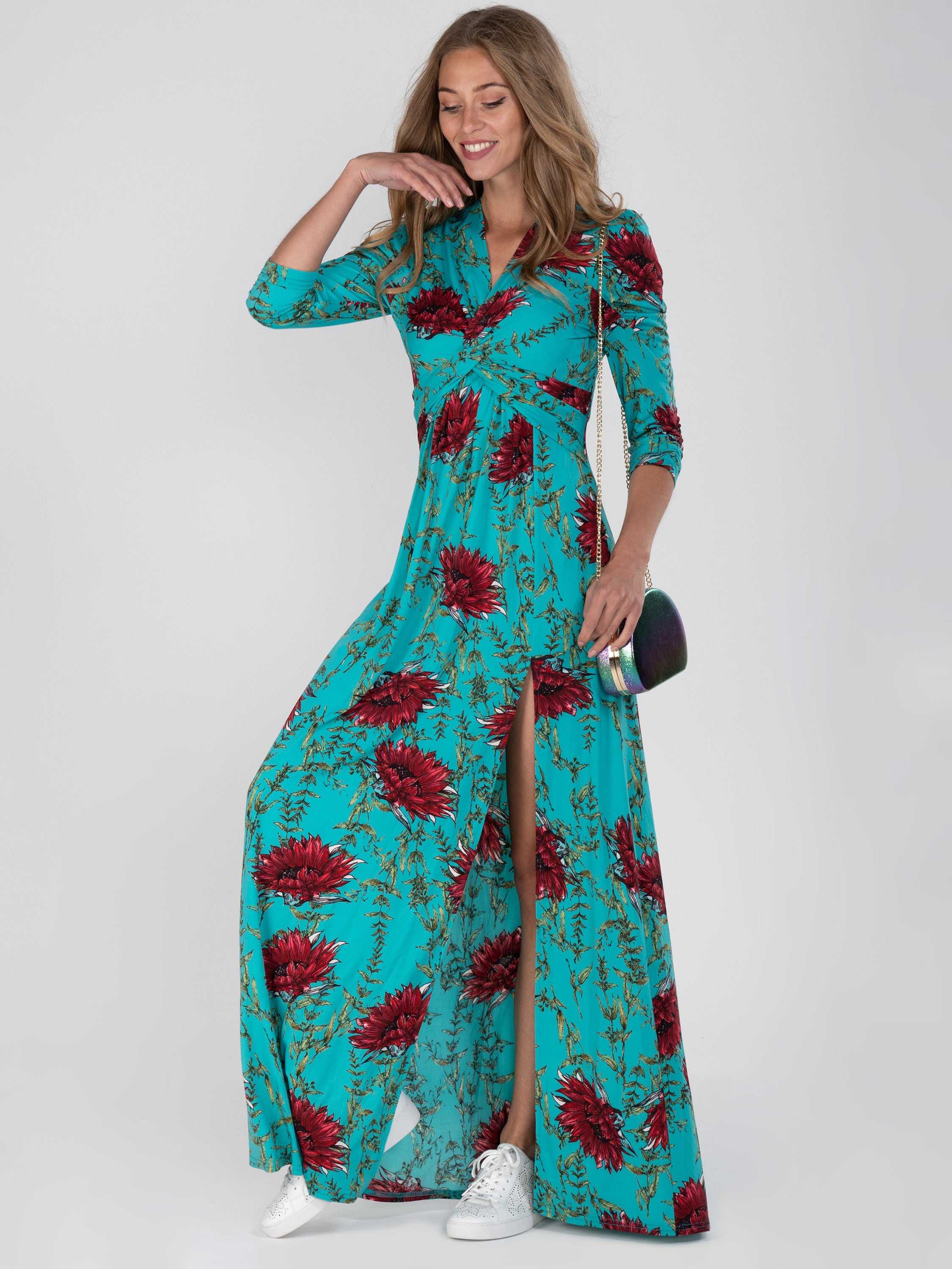 Jolie Moi Floral Print Maxi Dress, Teal Floral