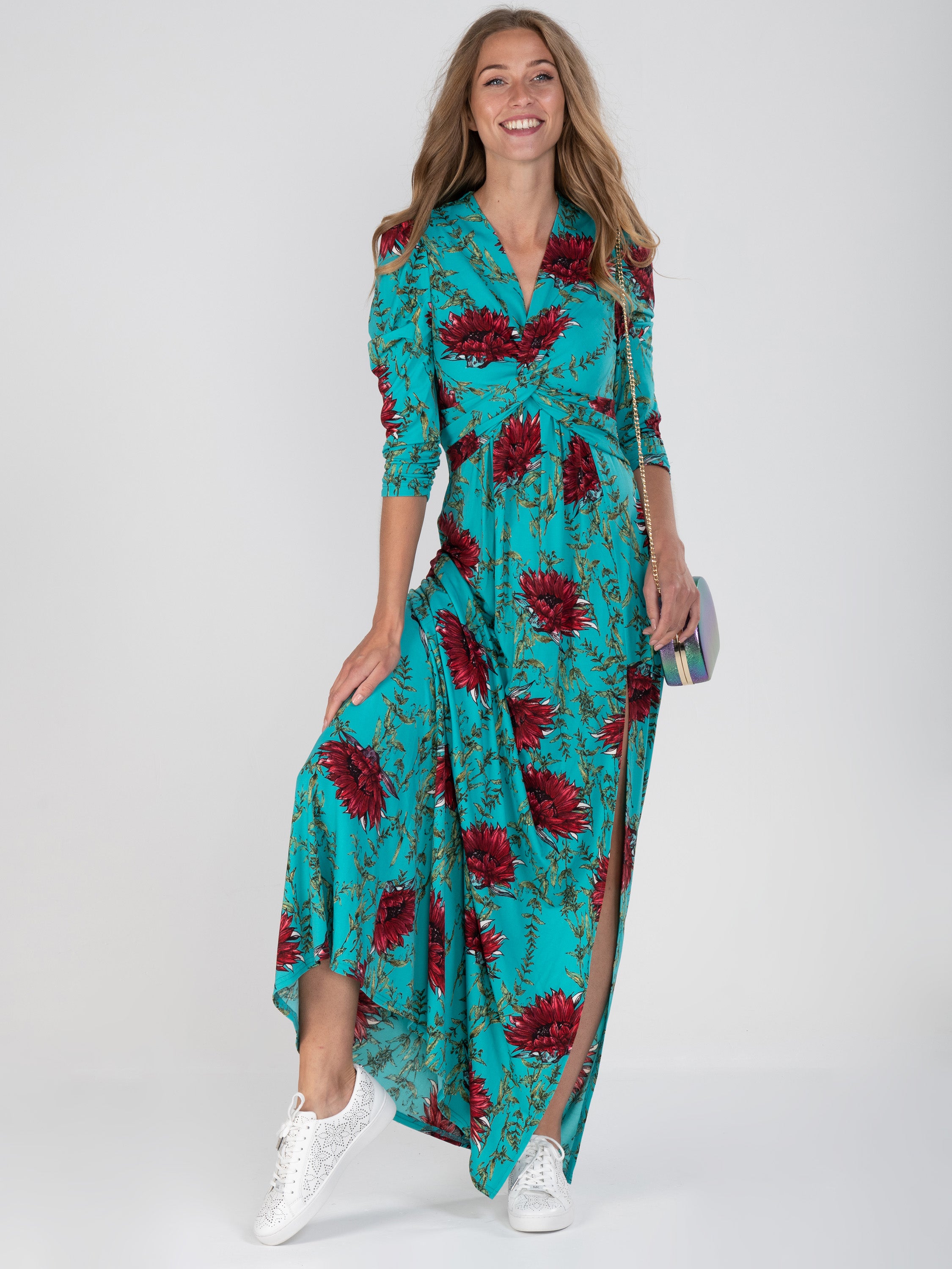 Jolie Moi Floral Print Maxi Dress, Teal Floral