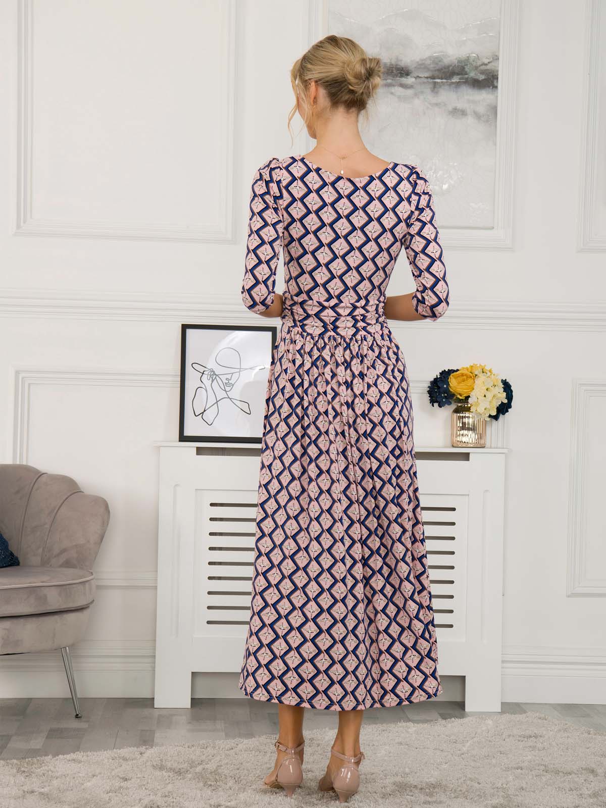 Jolie Moi Sienna 3/4 Sleeved Maxi Dress, Pink Birds