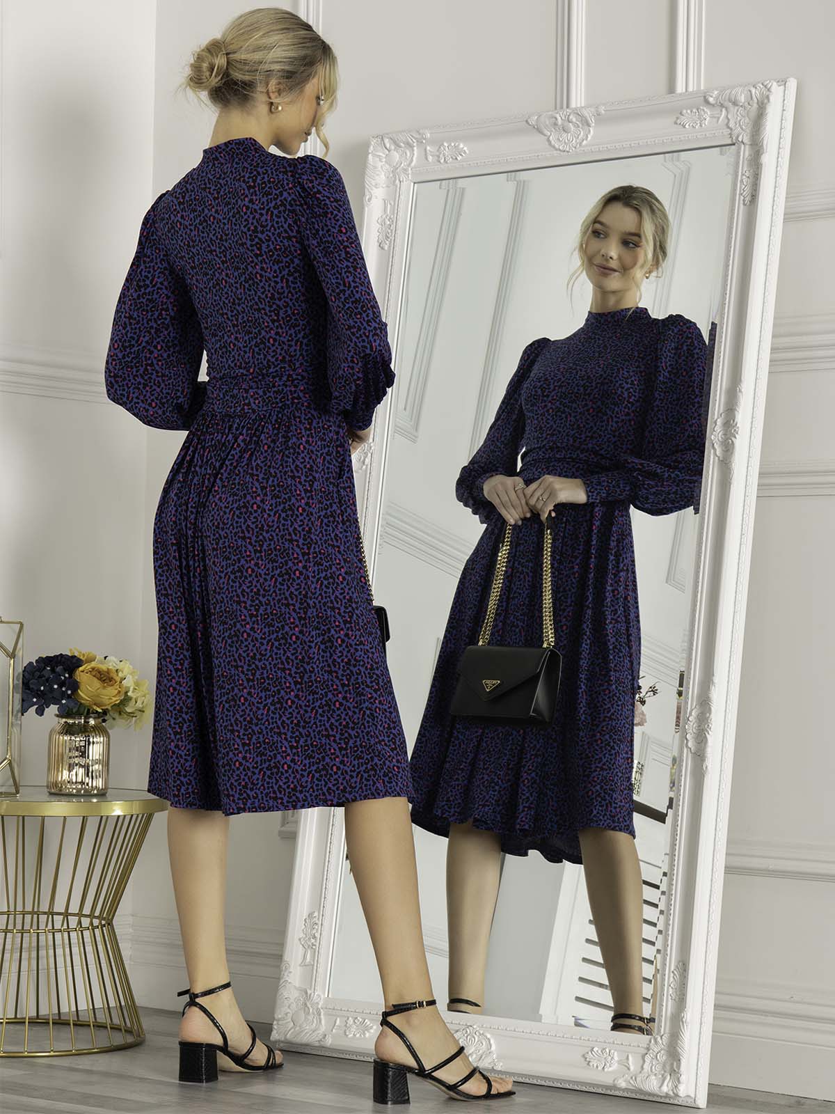 Jolie Moi Vesper Long Sleeve Midi Dress, Blue Animal