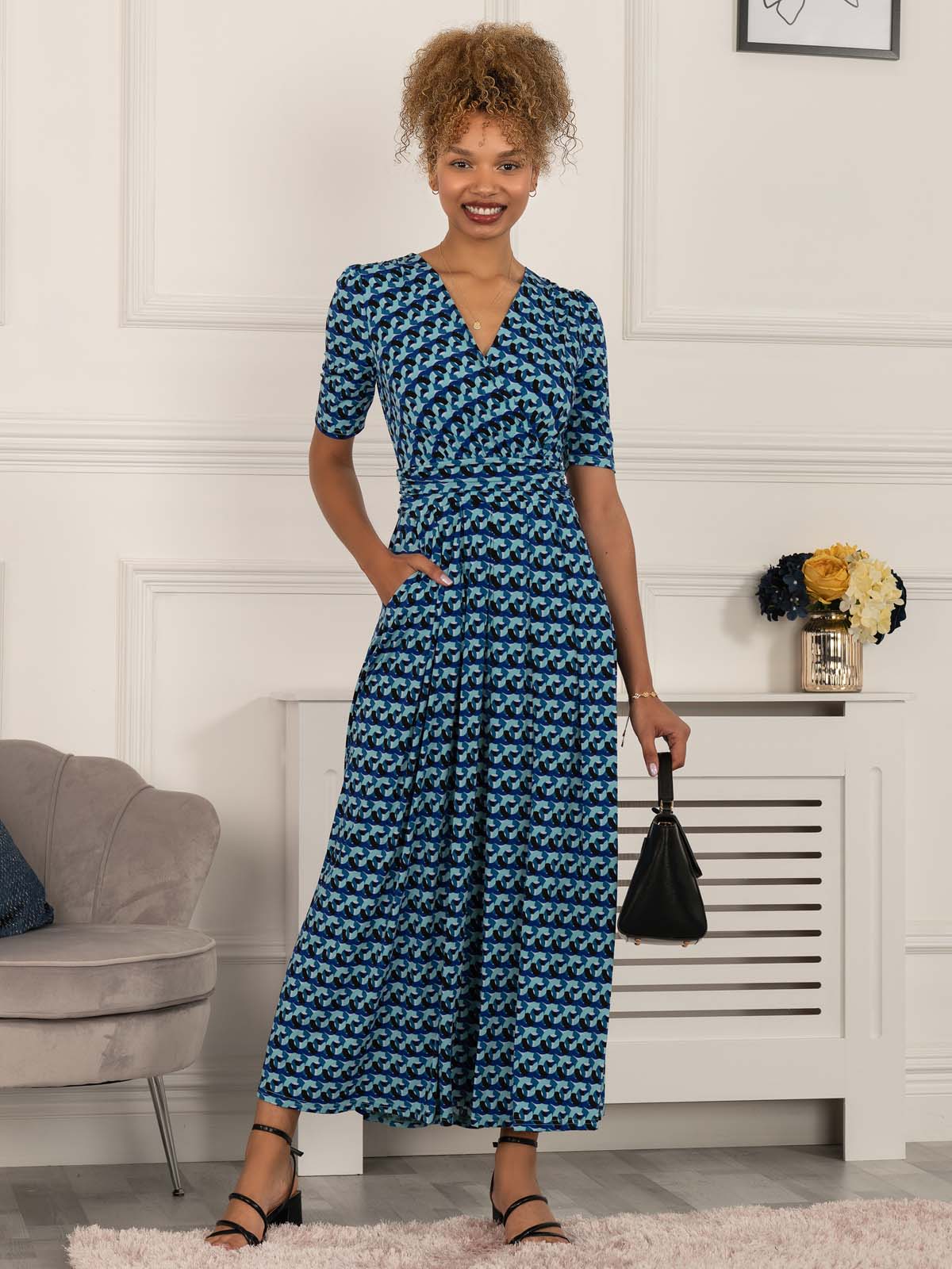 Georgia Geometric Jersey Maxi Dress, Blue