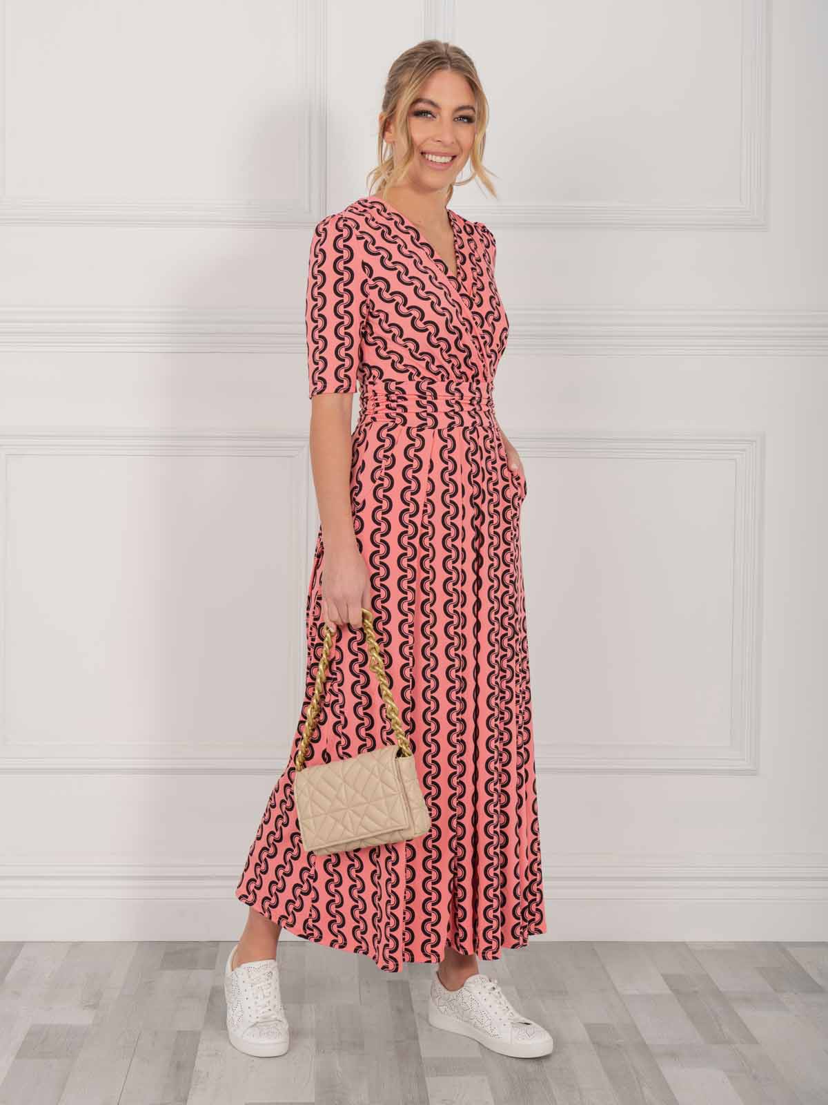 Jolie Moi Genesis Wrap Front Maxi Dress, Coral Pink