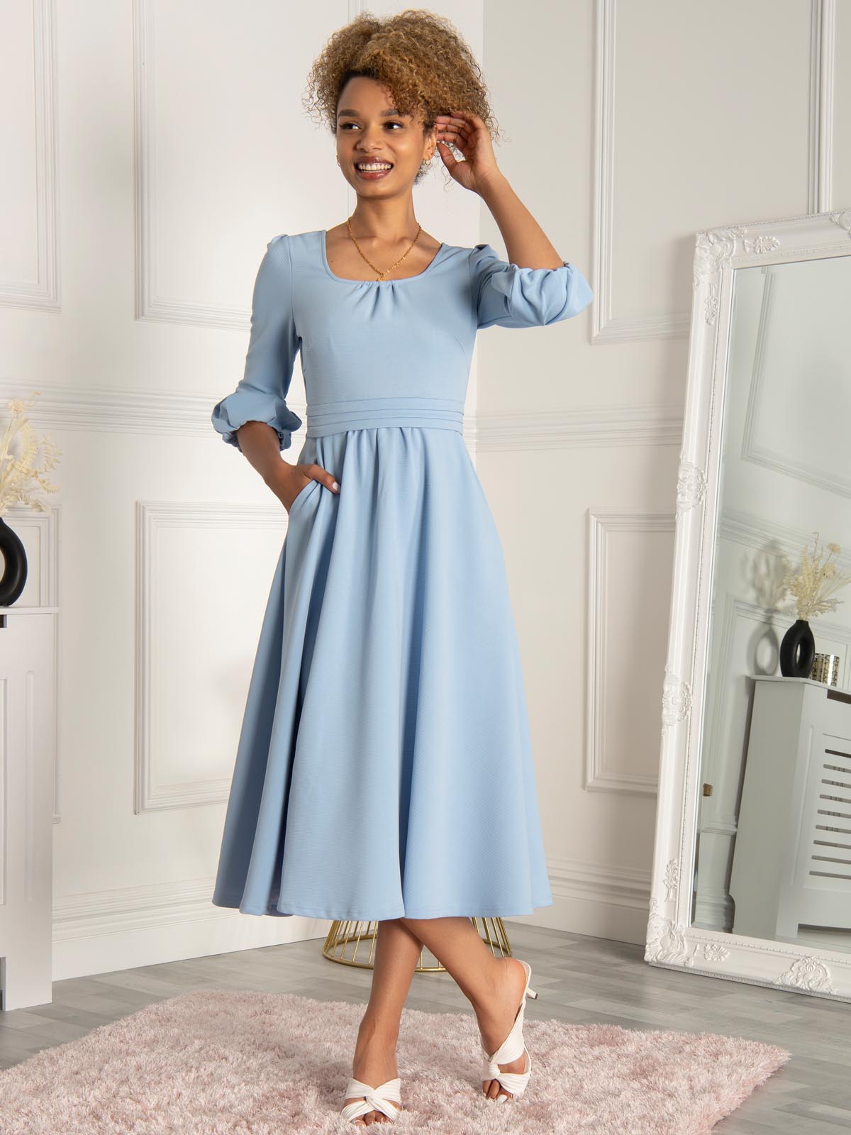 Jolie Moi Bell Sleeve Midi Dress, Blue