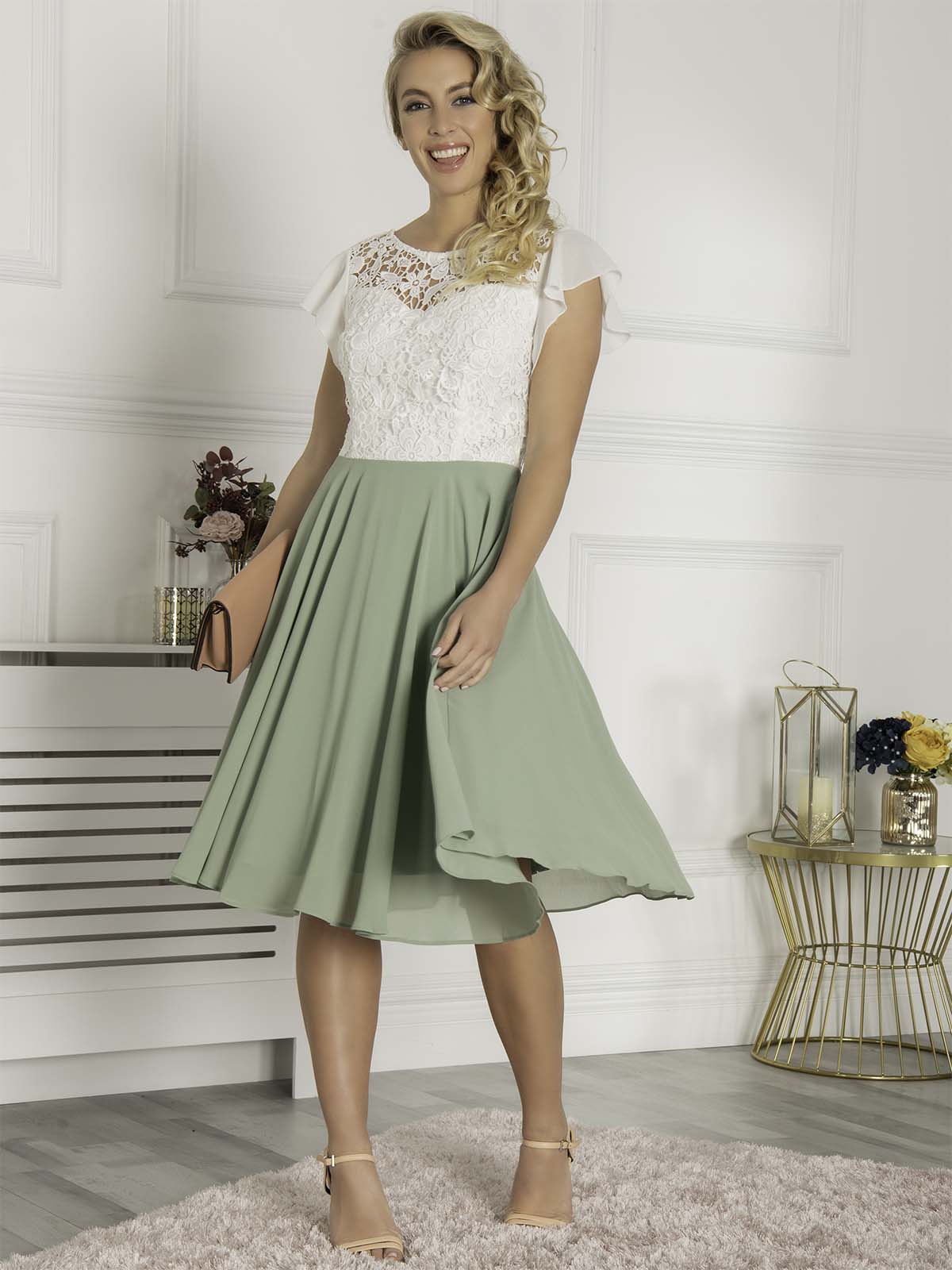 Jolie Moi Contrast Lace Skater Dress, Sage