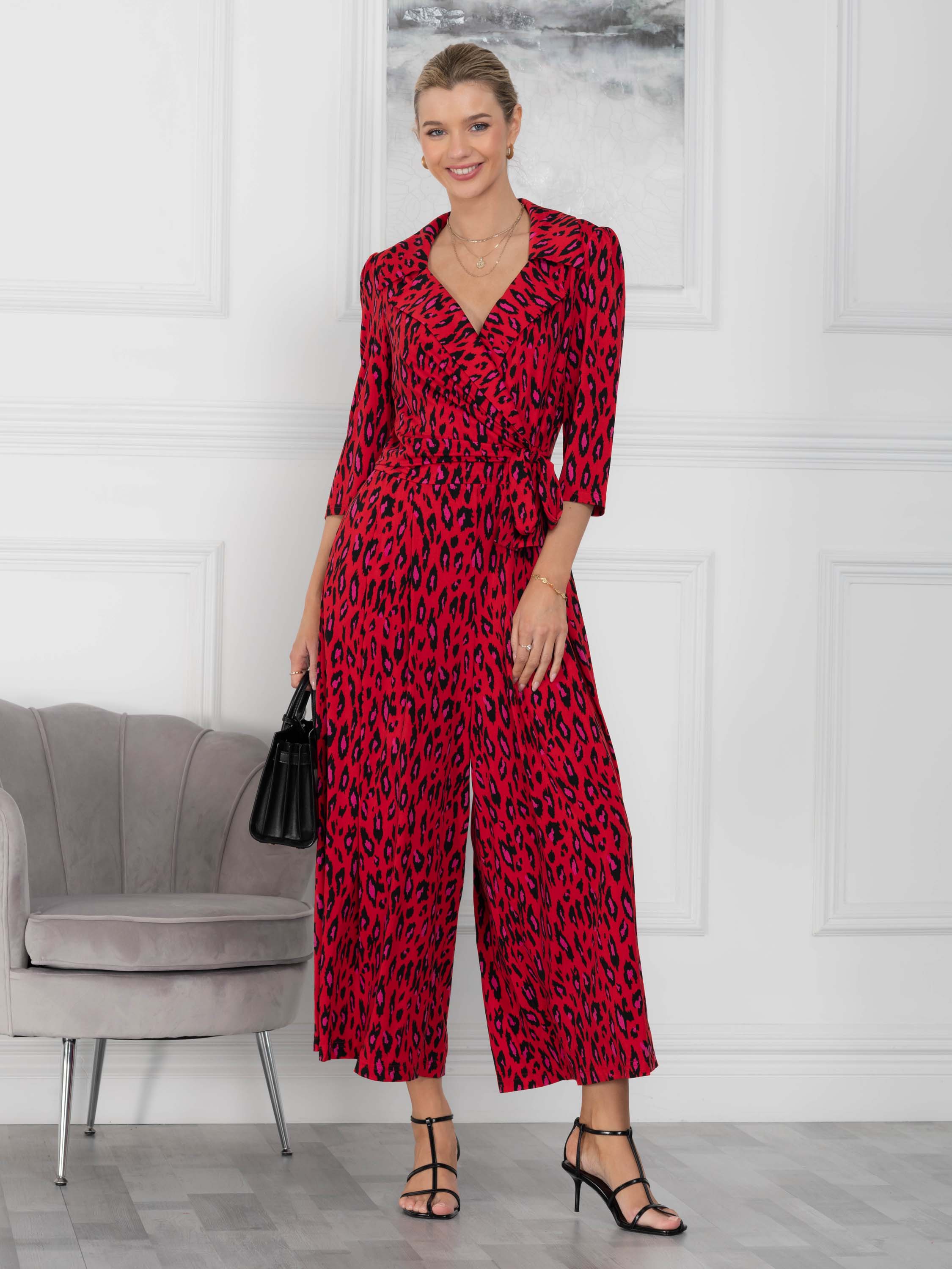 Jolie Moi Melissa Jumpsuit, Red Animal