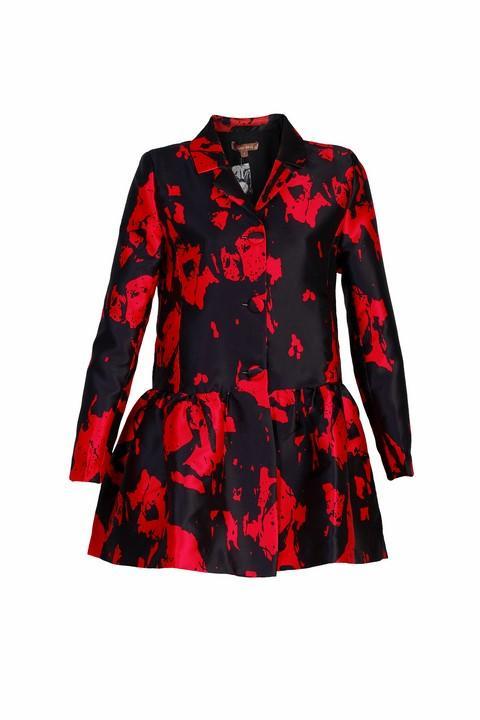 Brushstroke Print Flare Jacket, Red Pattern