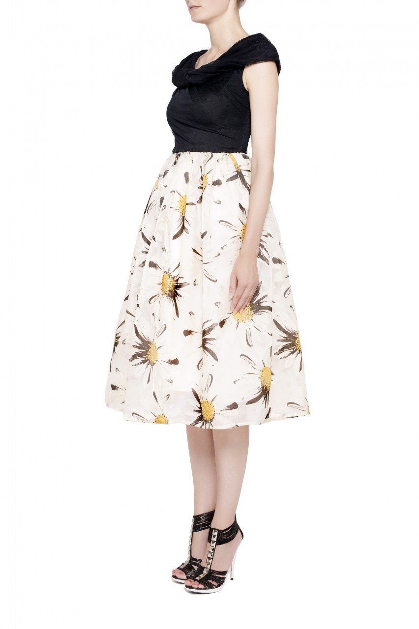 Contrast Midi Prom Dress, White Floral