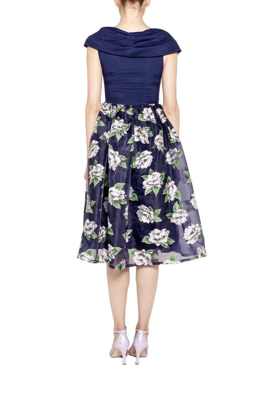 Contrast Midi Prom Dress, Blue Floral