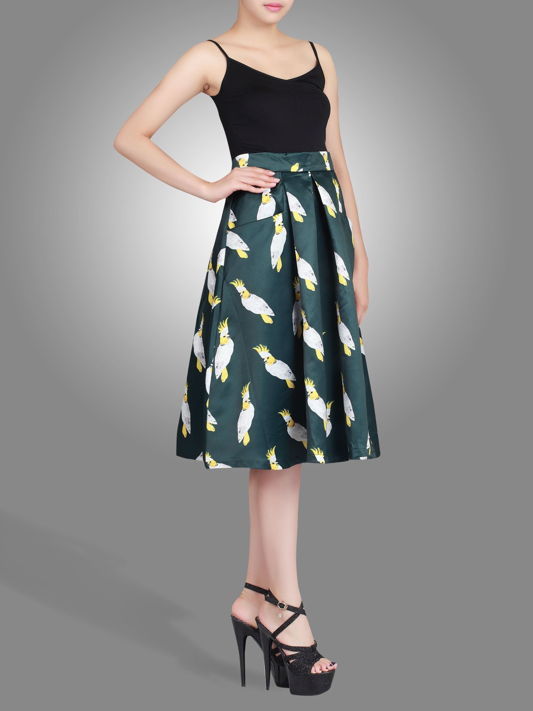 Print A-Line Skirt, Green