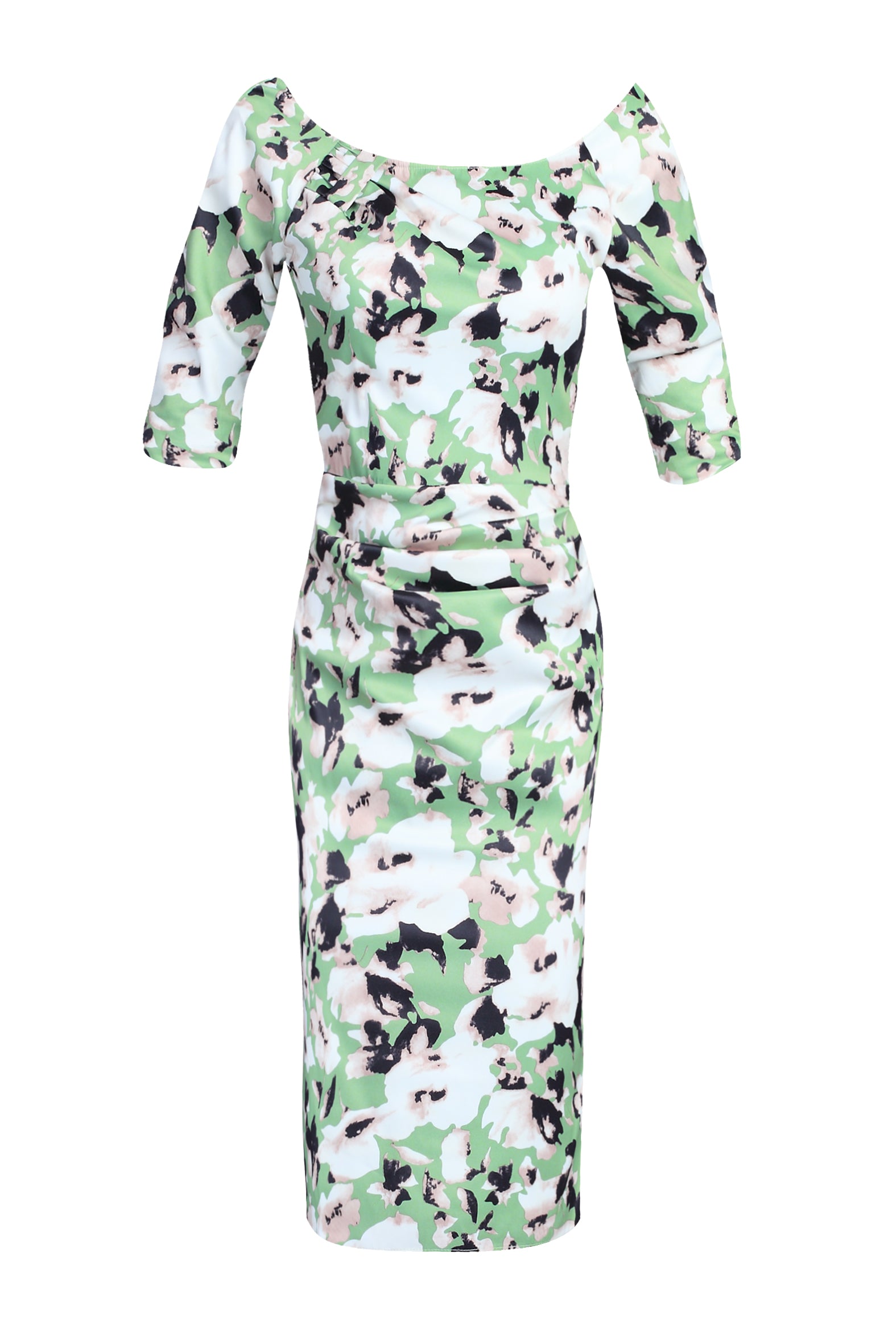 Floral Print Half Sleeve Dress, Green Floral