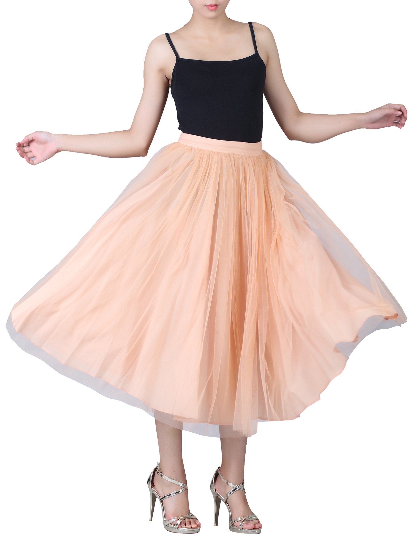 Tulle Midi Skirt, Nude