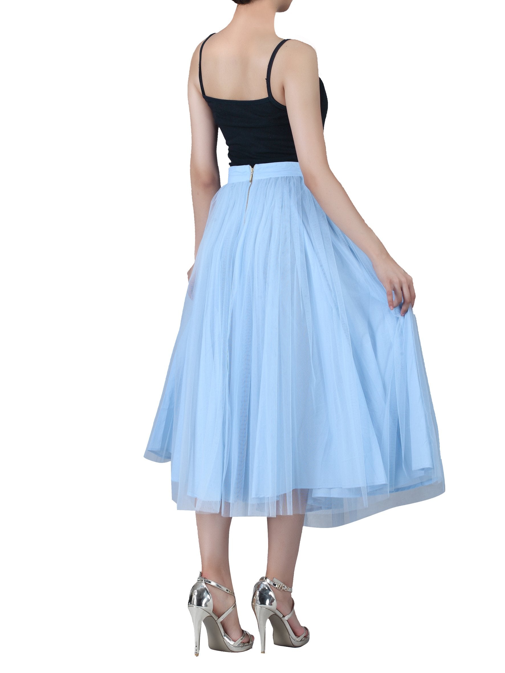 Tulle Midi Skirt, Blue