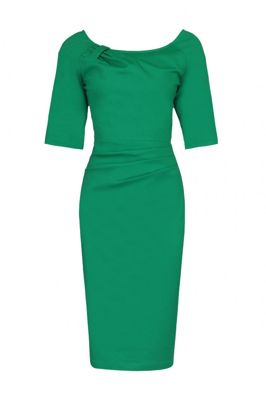 Half Sleeve Ruched Wiggle Dress, Green