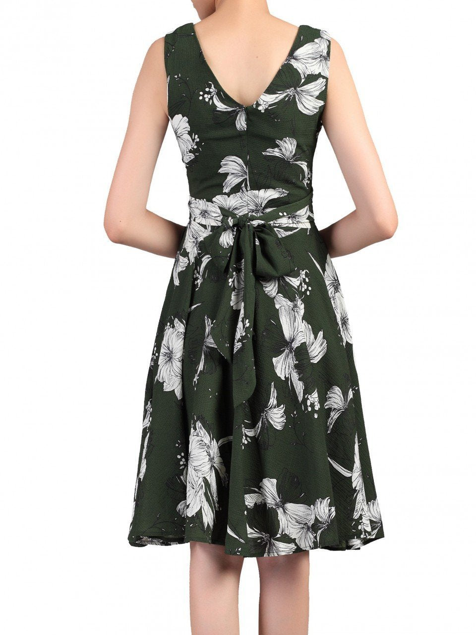 Printed Chiffon Wrap Belted Dress Green Floral