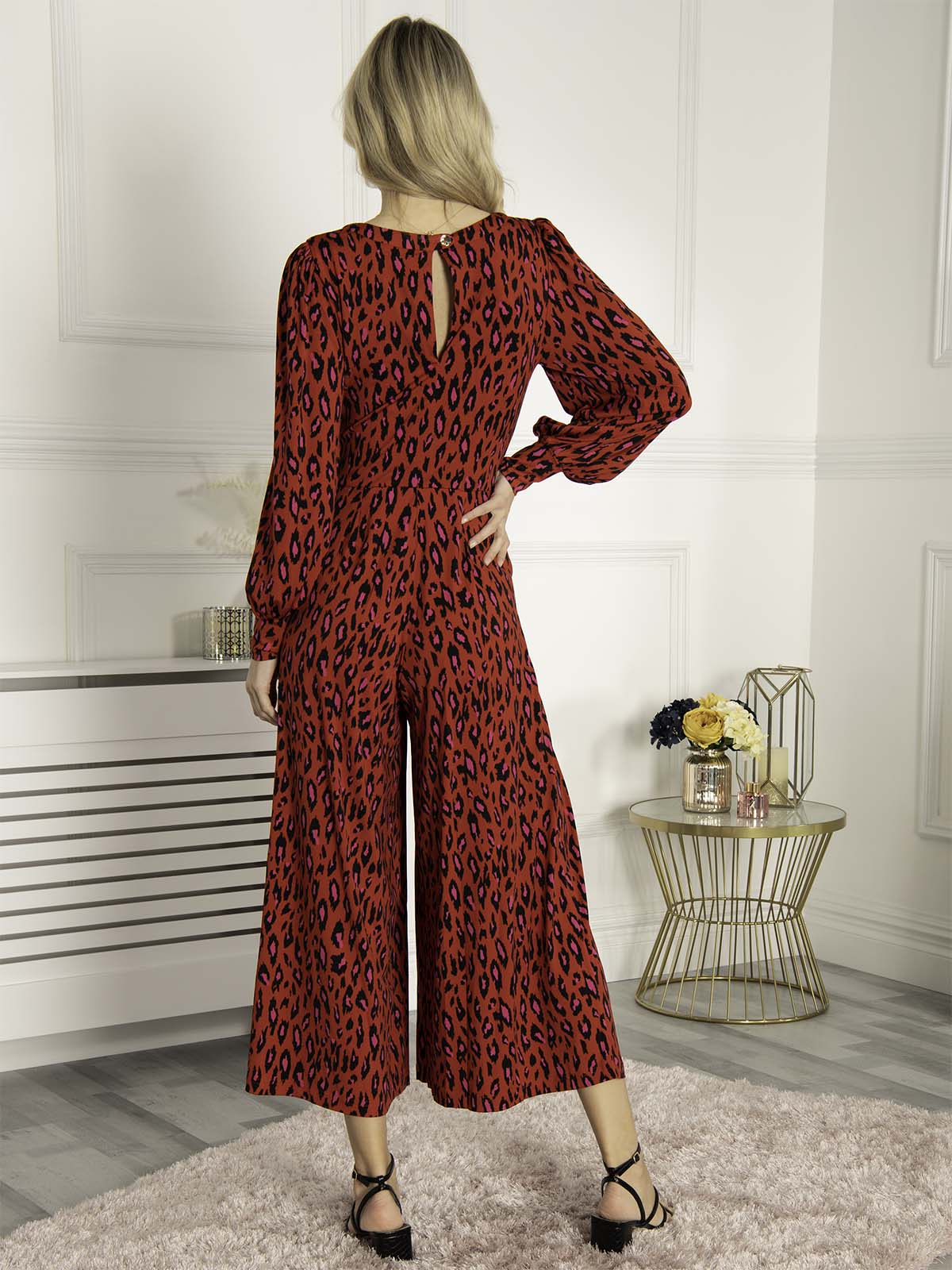 Jolie Moi Gael Long Sleeve Jumpsuit, Red Animal