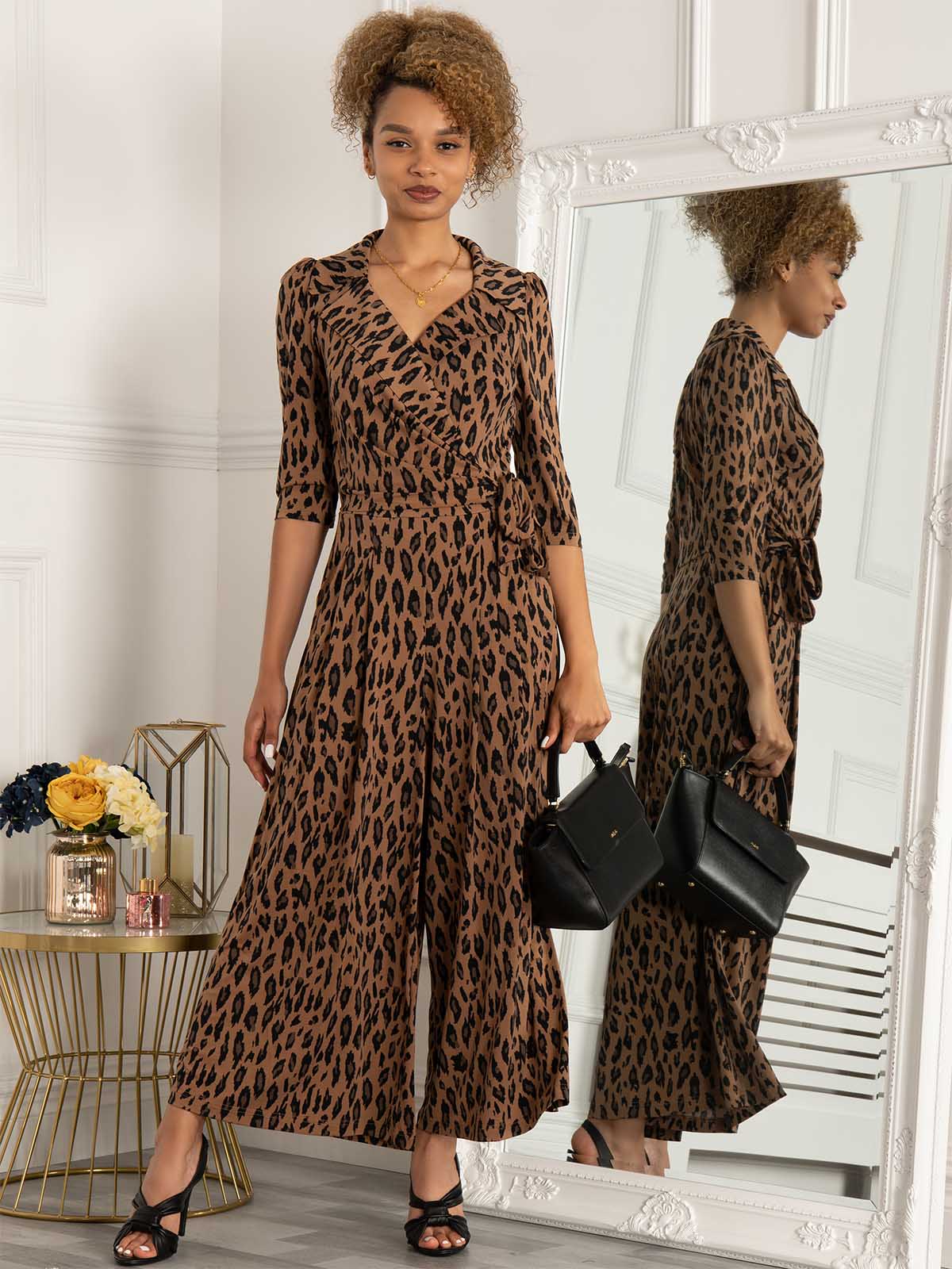 jolie moi animal print jumpsuit