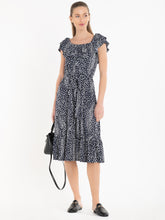 Load image into Gallery viewer, Jolie Moi Abstract Spot Ruffle Midi Dress, Navy Animal
