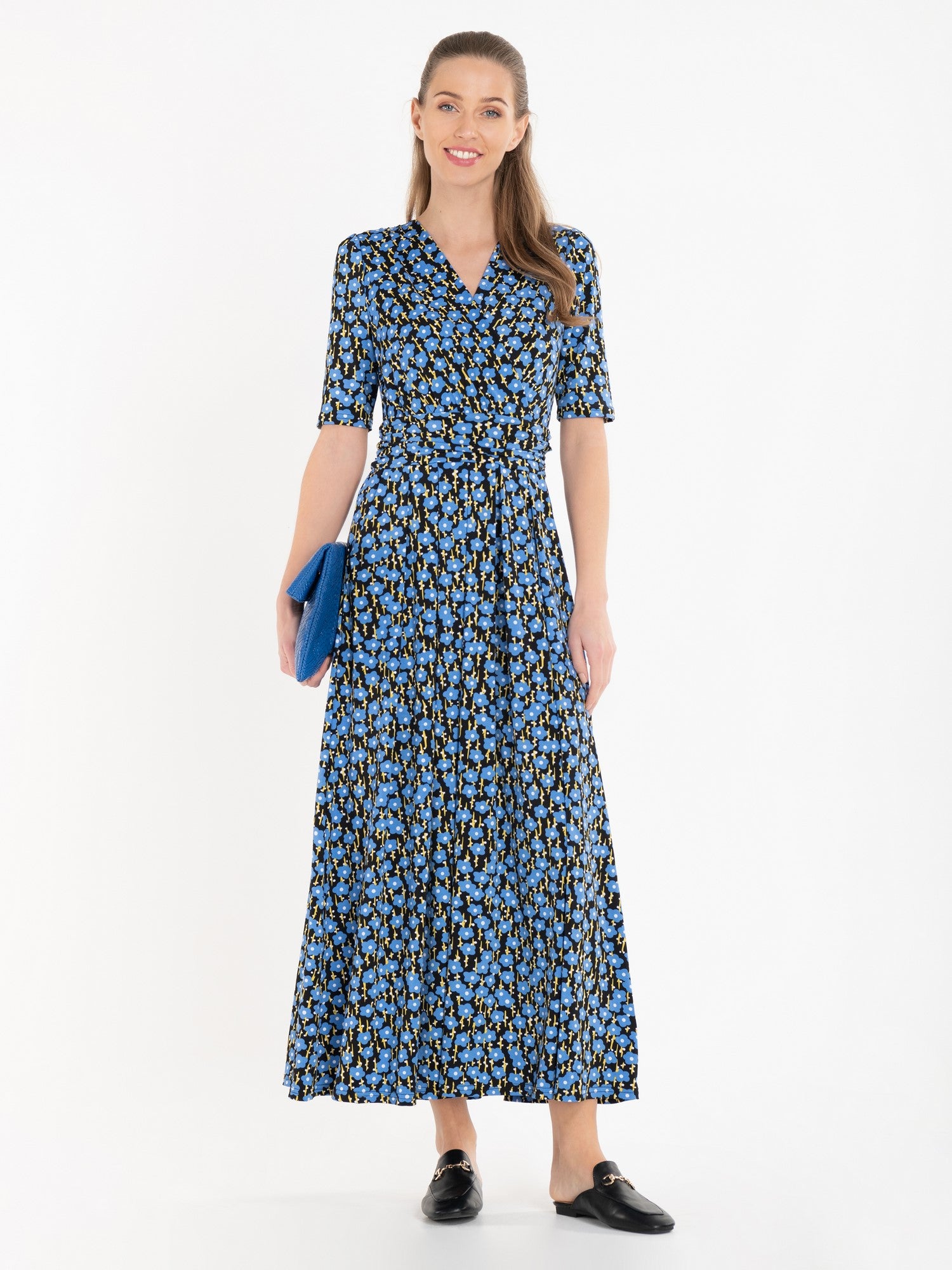 Jolie Moi Acadia Floral Print Wrap Maxi Dress, Blue/Black