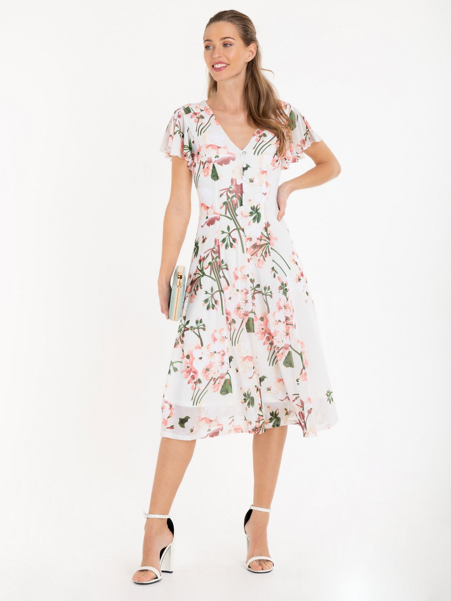 Jolie Moi Amia Floral Print Midi Dress, Cream Floral