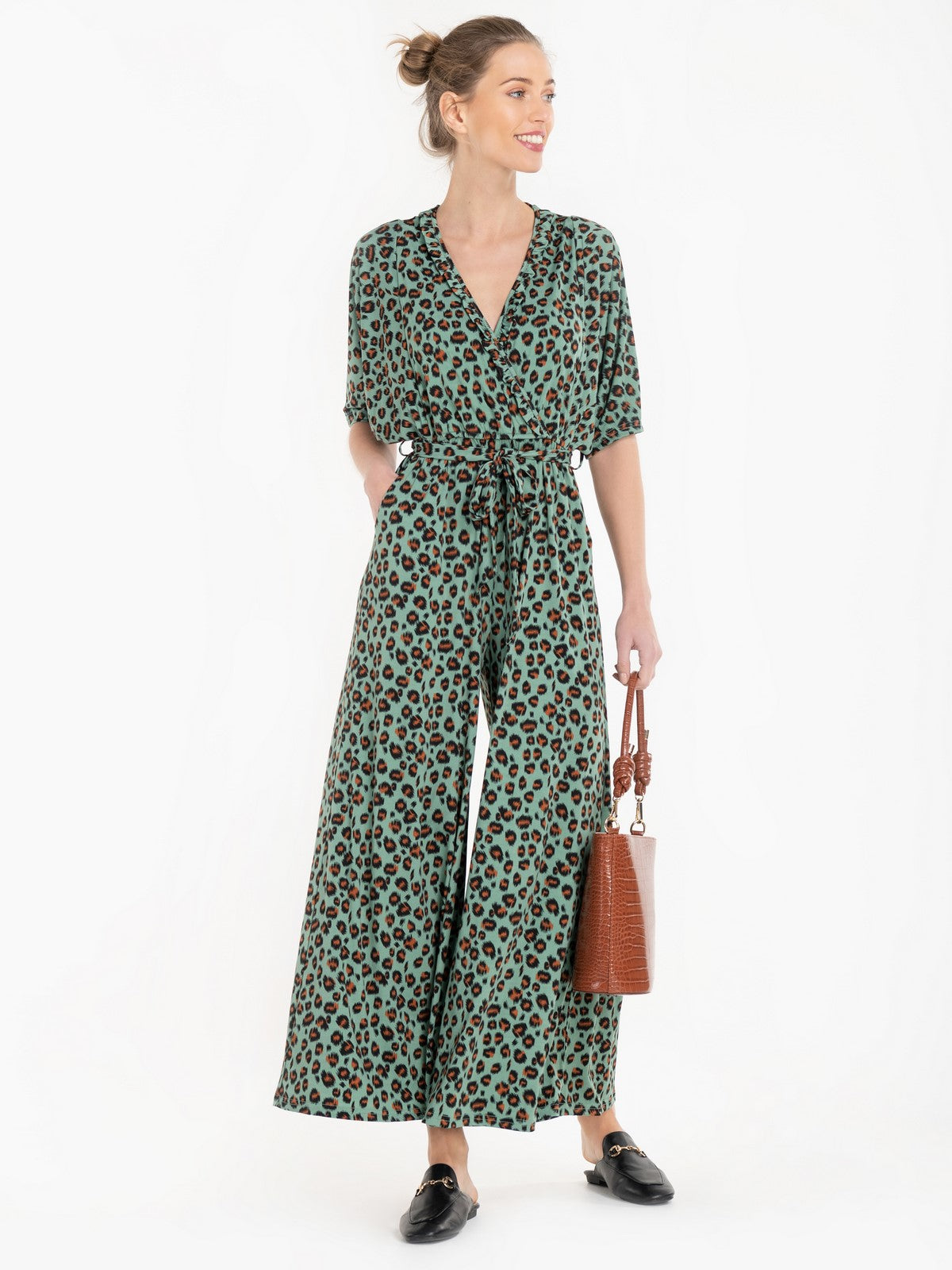 jolie moi animal print jumpsuit