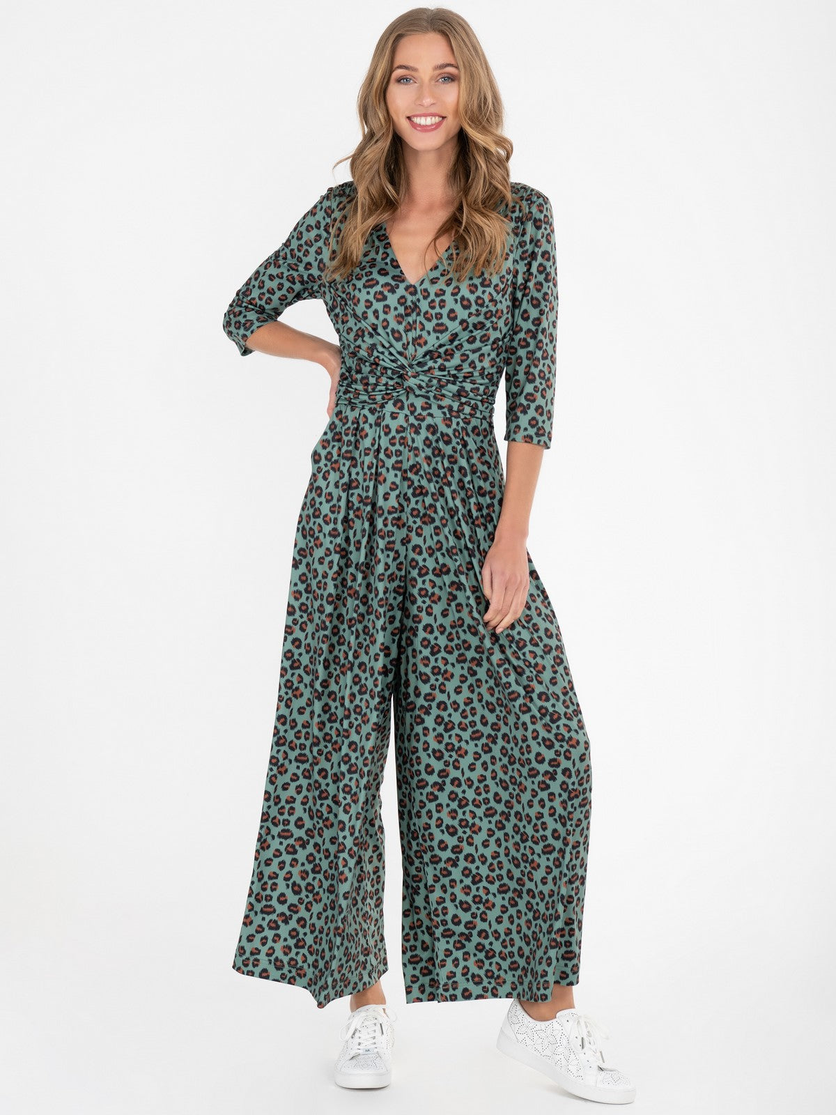 jolie moi animal print jumpsuit