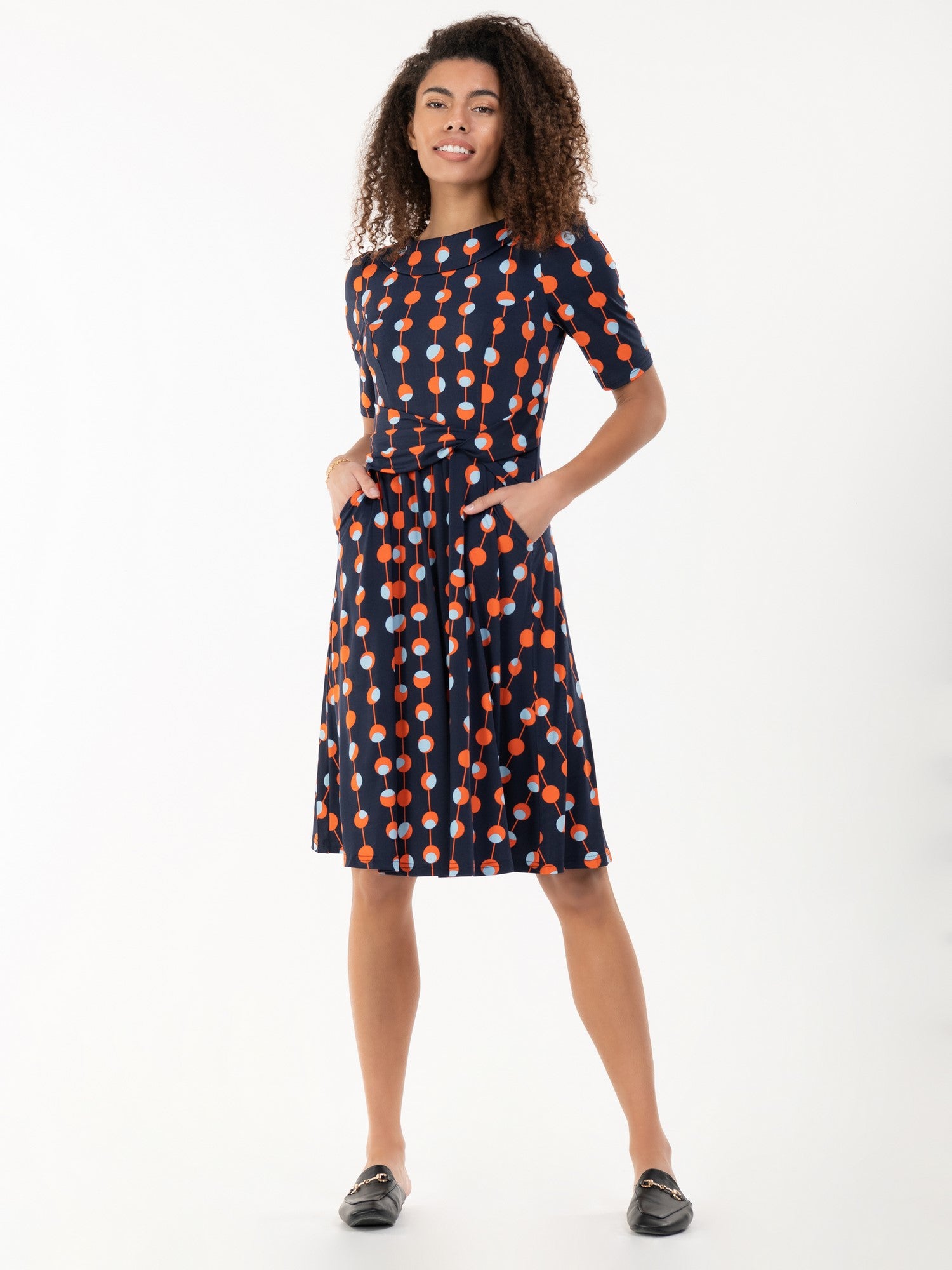 Jolie Moi Belilah Spot Print Foldover Neck Jersey Dress, Navy Spot