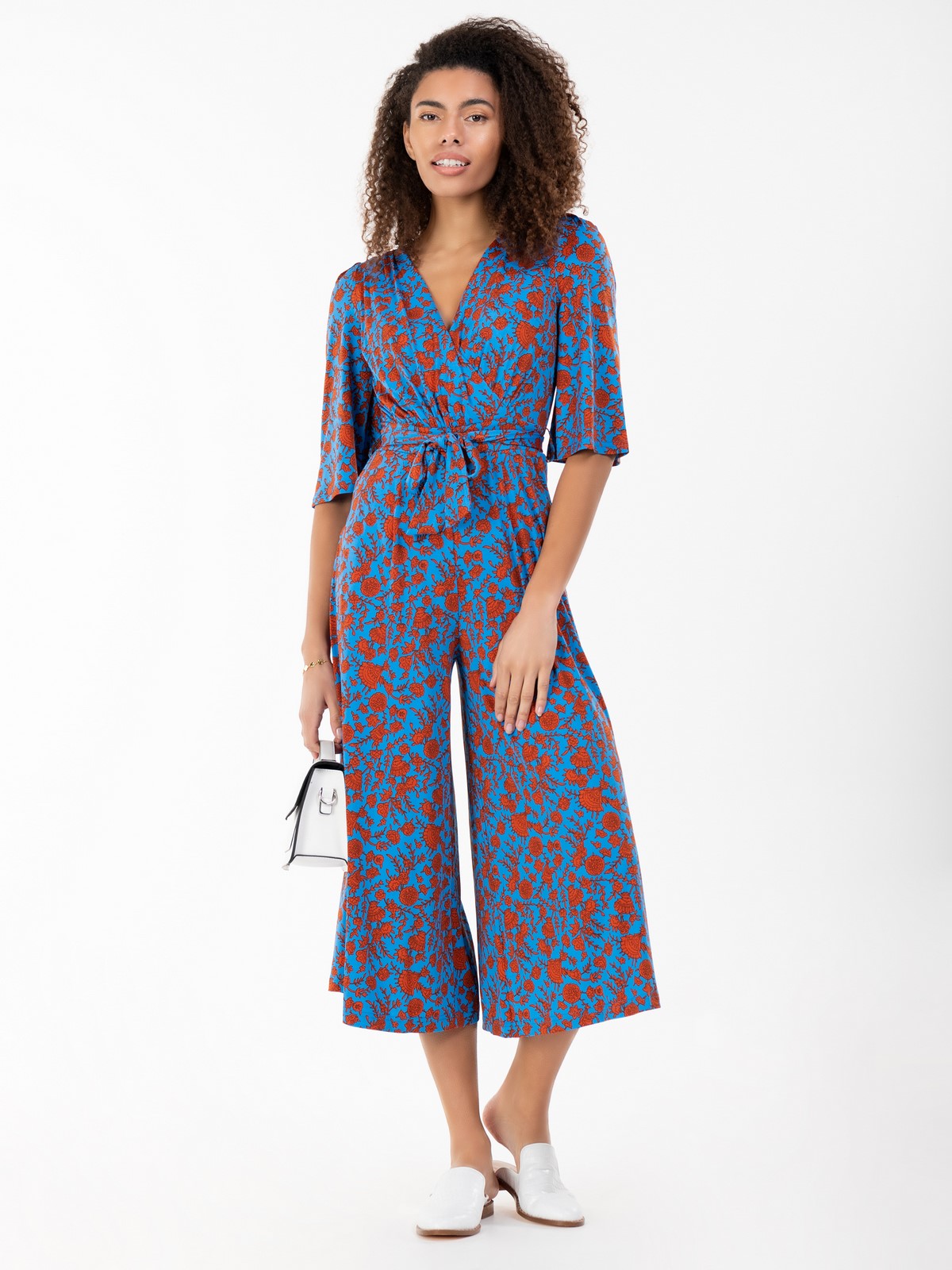 Jolie Moi Cara Floral Print Wrap Jumpsuit, Blue Floral