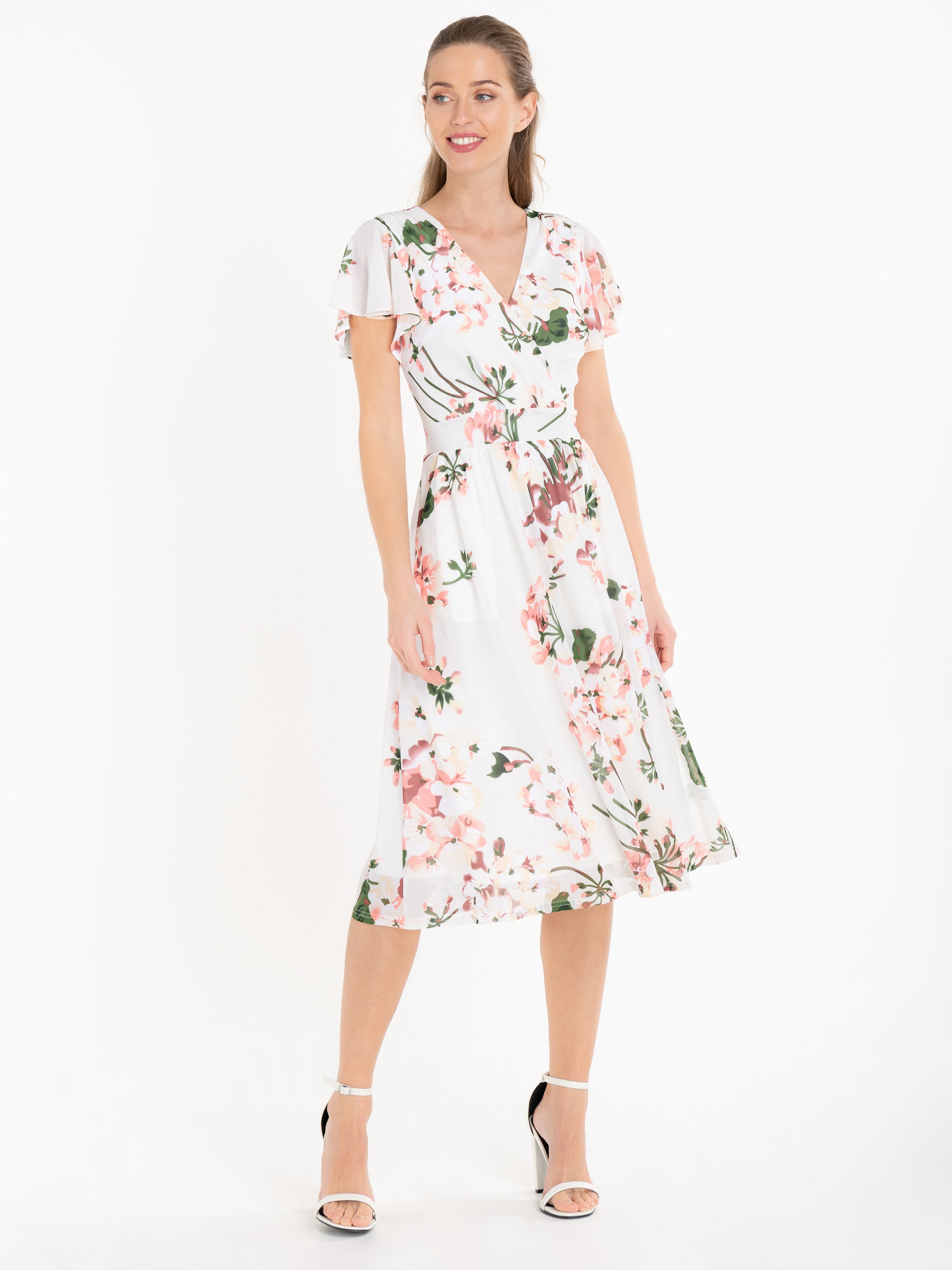 Jolie Moi Chailee Midi Dress, Cream Floral