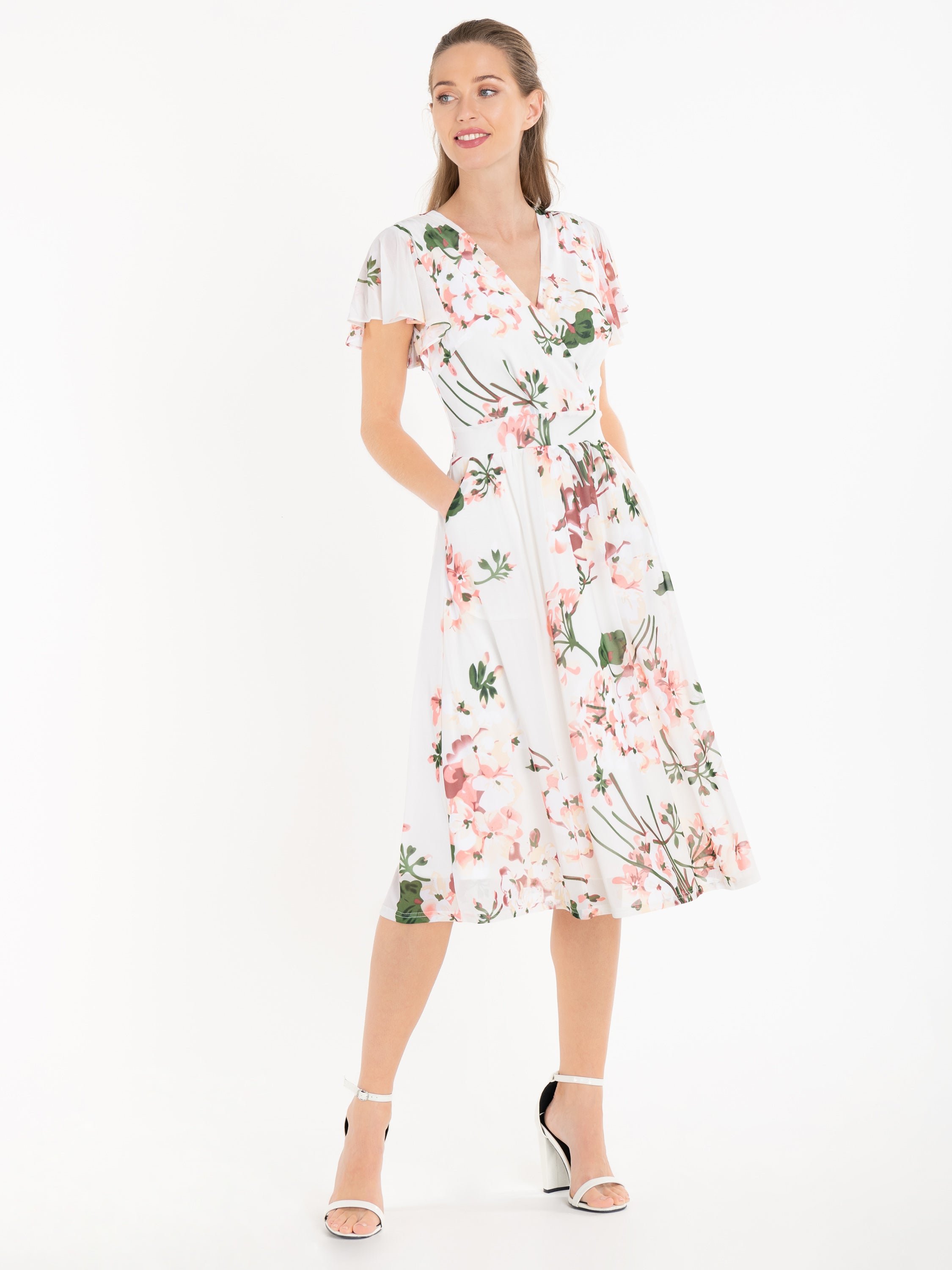 Jolie Moi Chailee Midi Dress, Cream Floral