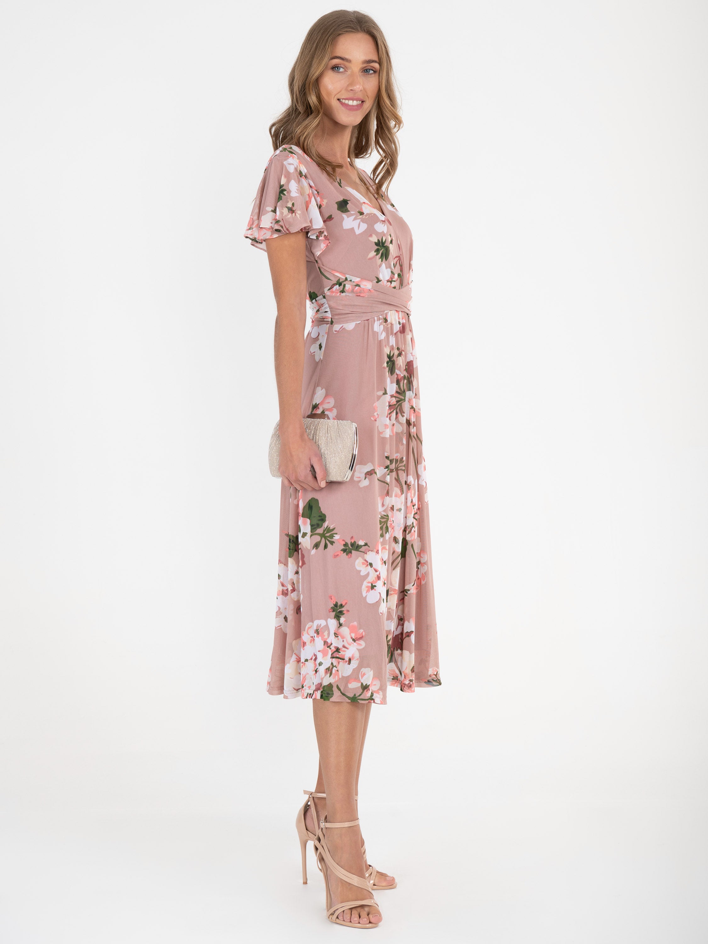 Jolie Moi Shirley Mesh Midi Dress, Pink Floral