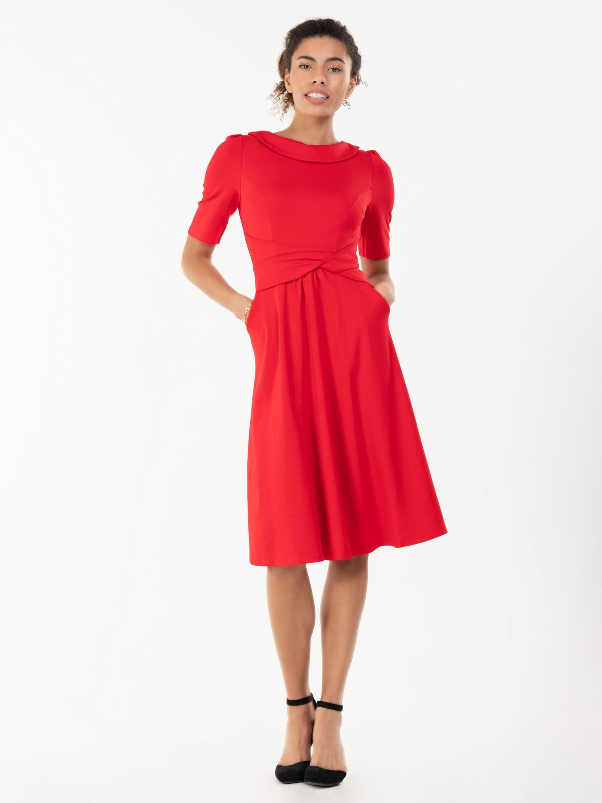 Jolie Moi Fold Over Fit and Flare Midi Dress, Red