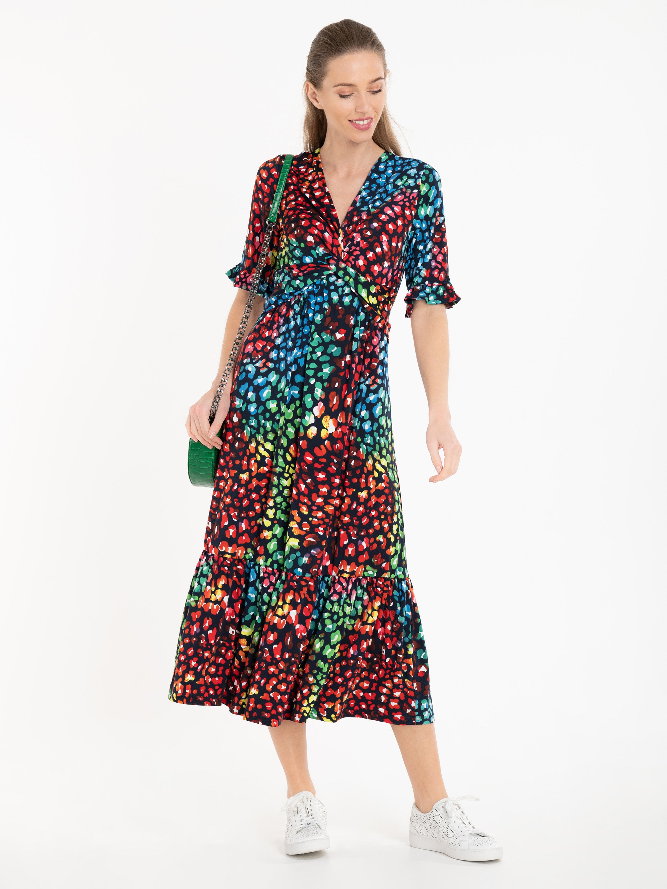 Jolie Moi Paola Tiered Midi Dress, Navy/Multi