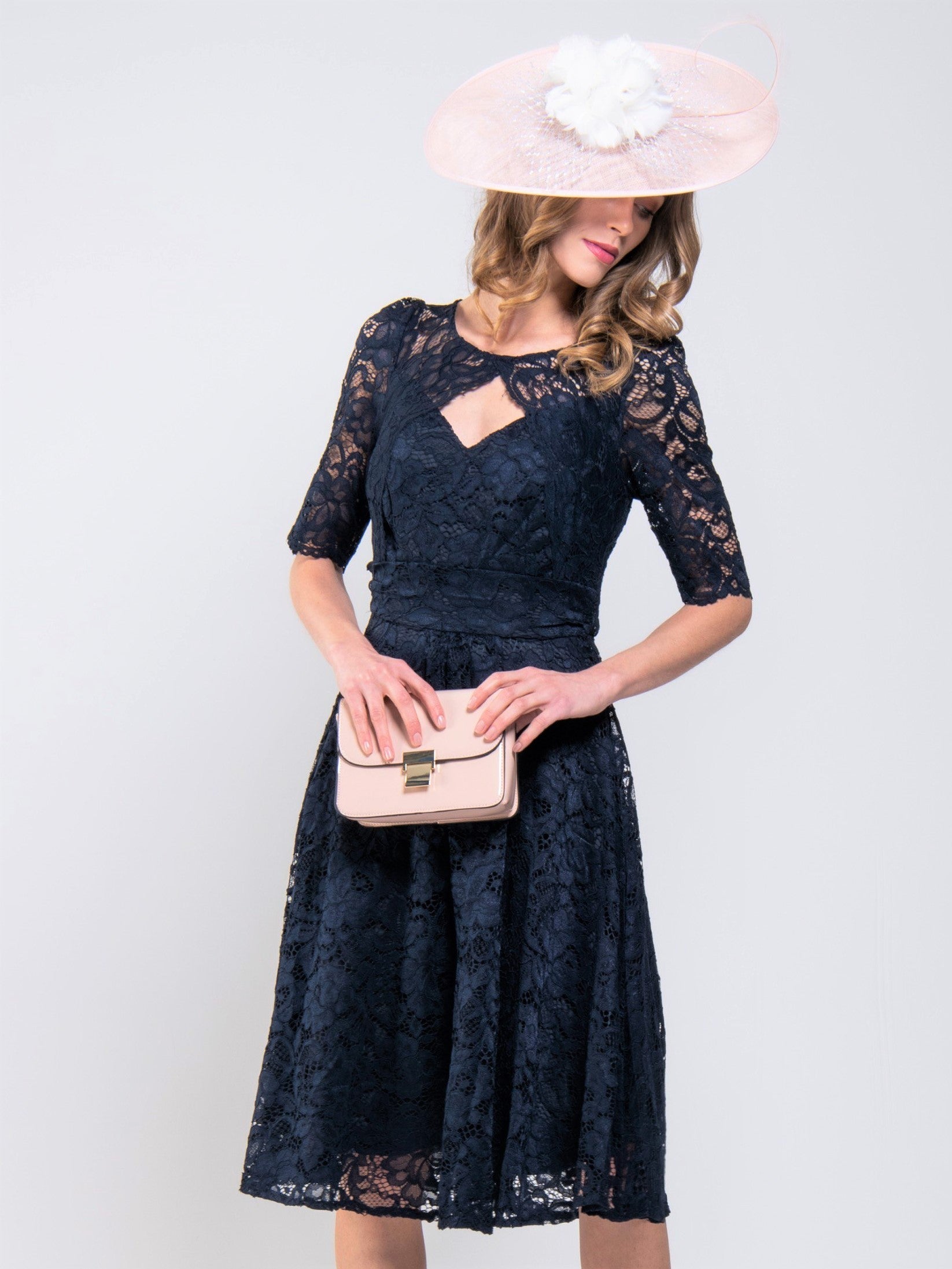 Fit And Flare Lace Midi Dress, Navy