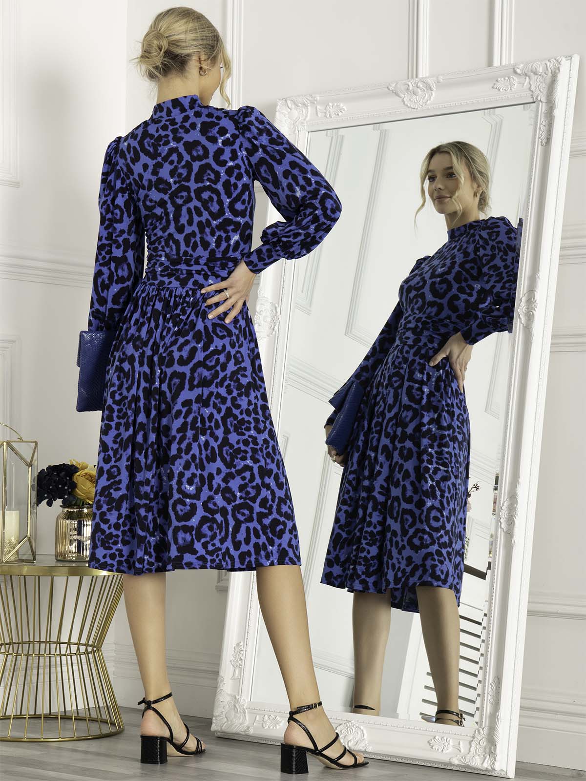 Jolie Moi Kathryn Long Sleeve Midi Dress, Blue Animal