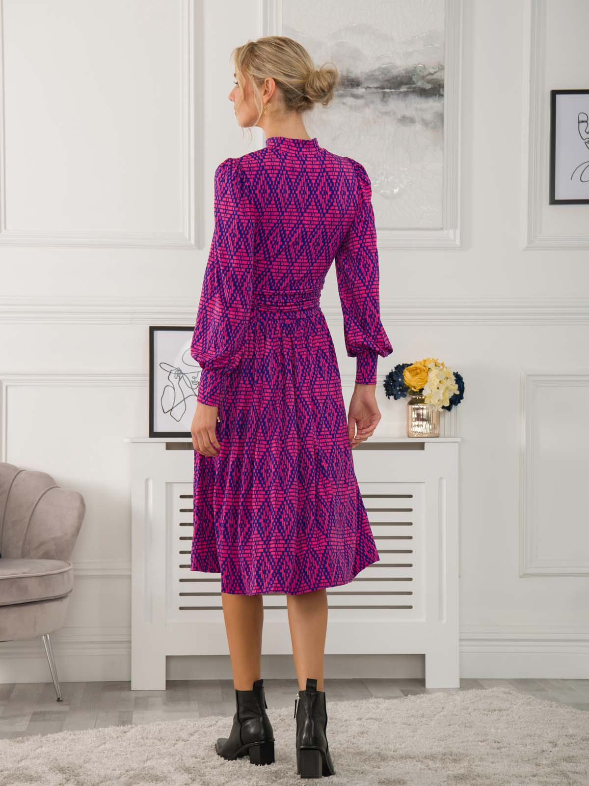 Jolie Moi Kathryn Long Sleeve Midi Dress, Geo Multi