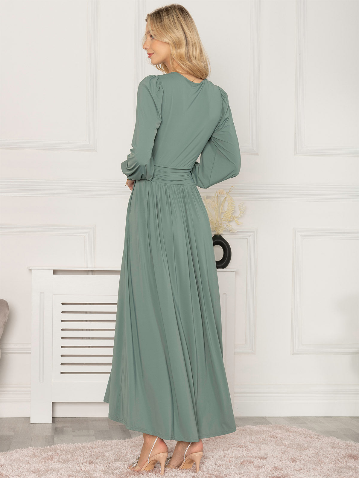 Rashelle Jersey Long Sleeve Maxi Dress, Pleat Green