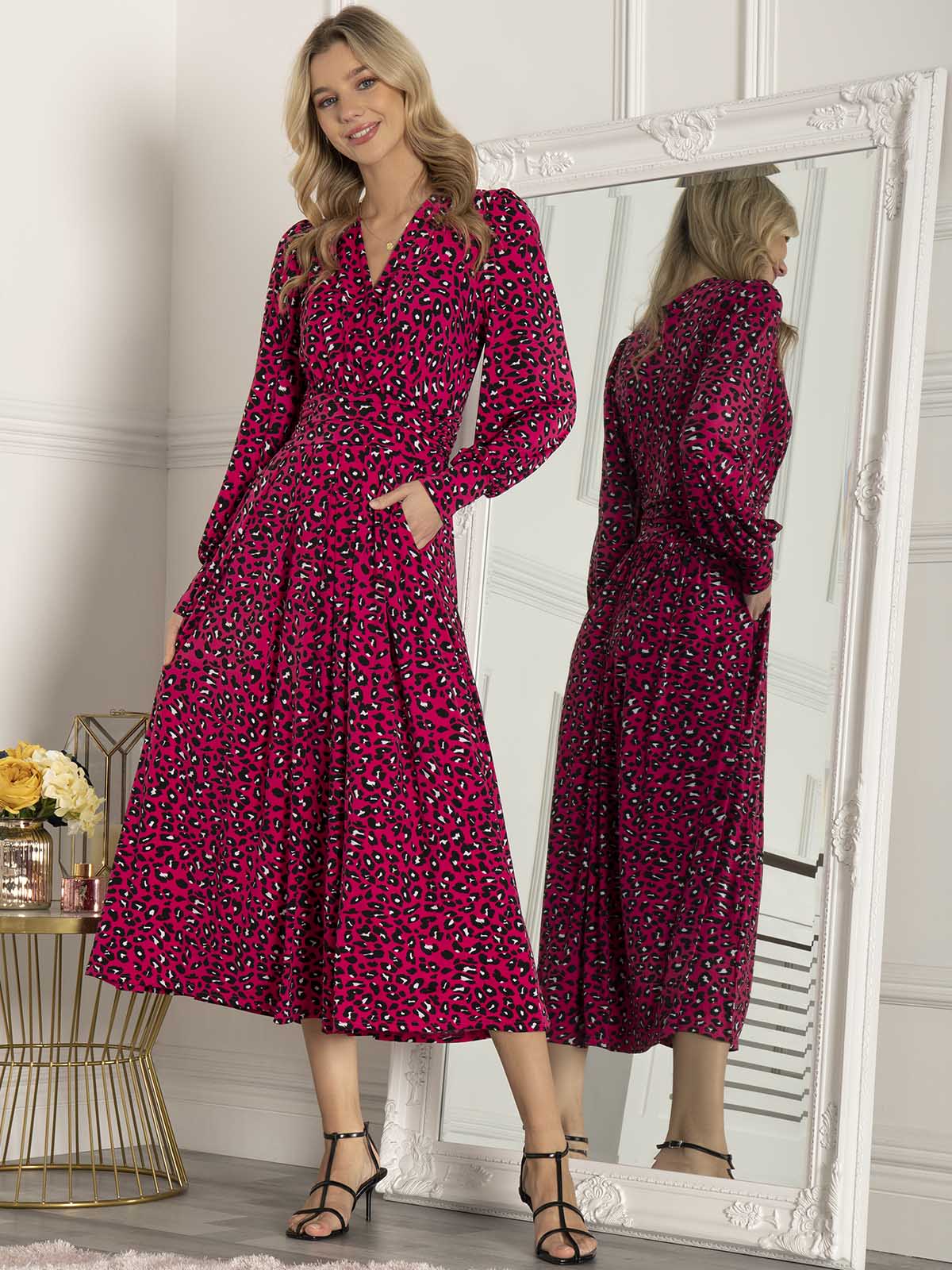 Jolie Moi Vivian Long Sleeve Dress, Pink Animal