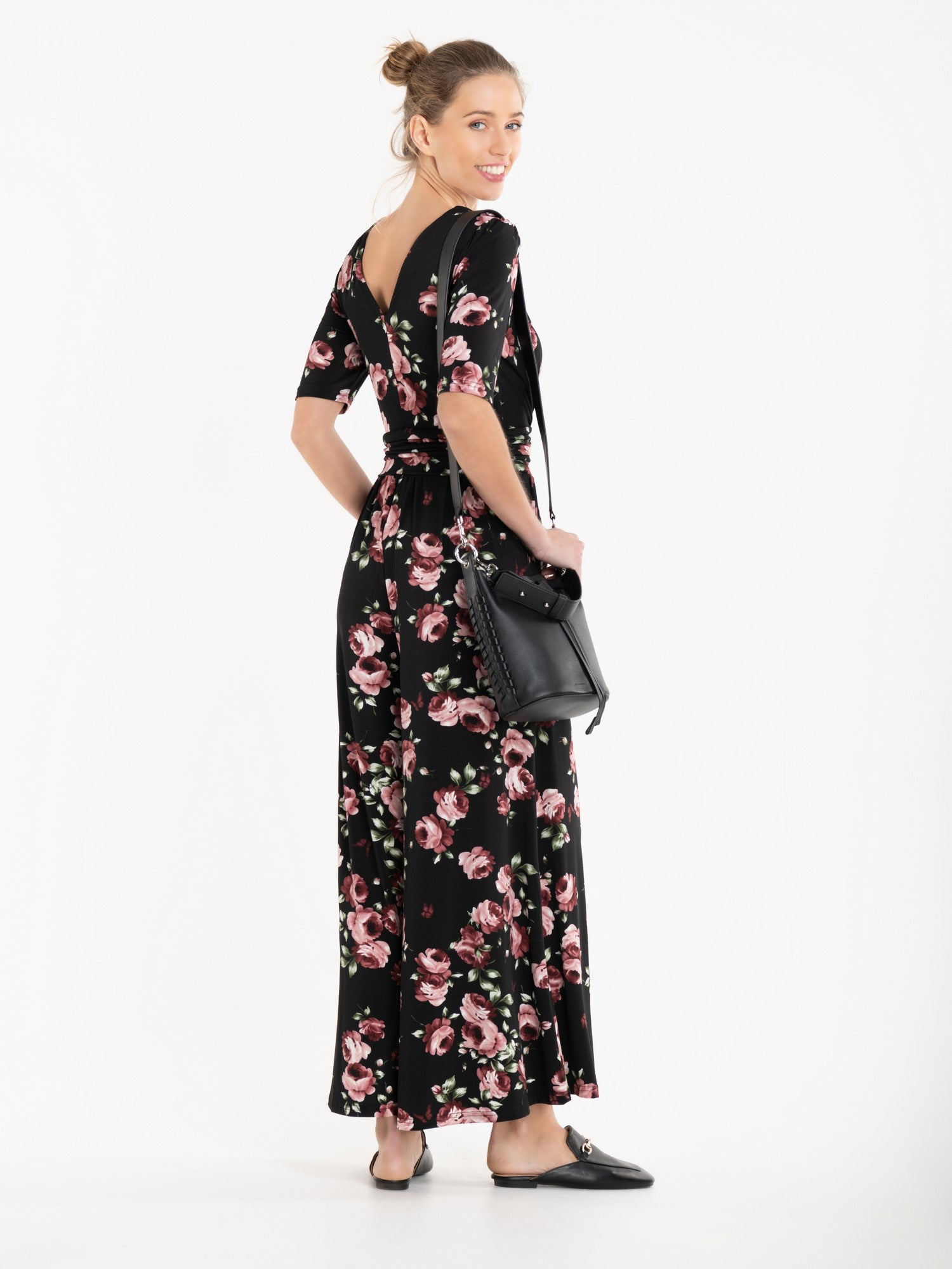 Bailee Wrap Jersey Jumpsuit, Black Floral