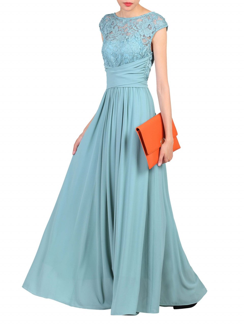 Lace Bodice Chiffon Maxi Bridesmaid Dress, Duck Egg Blue