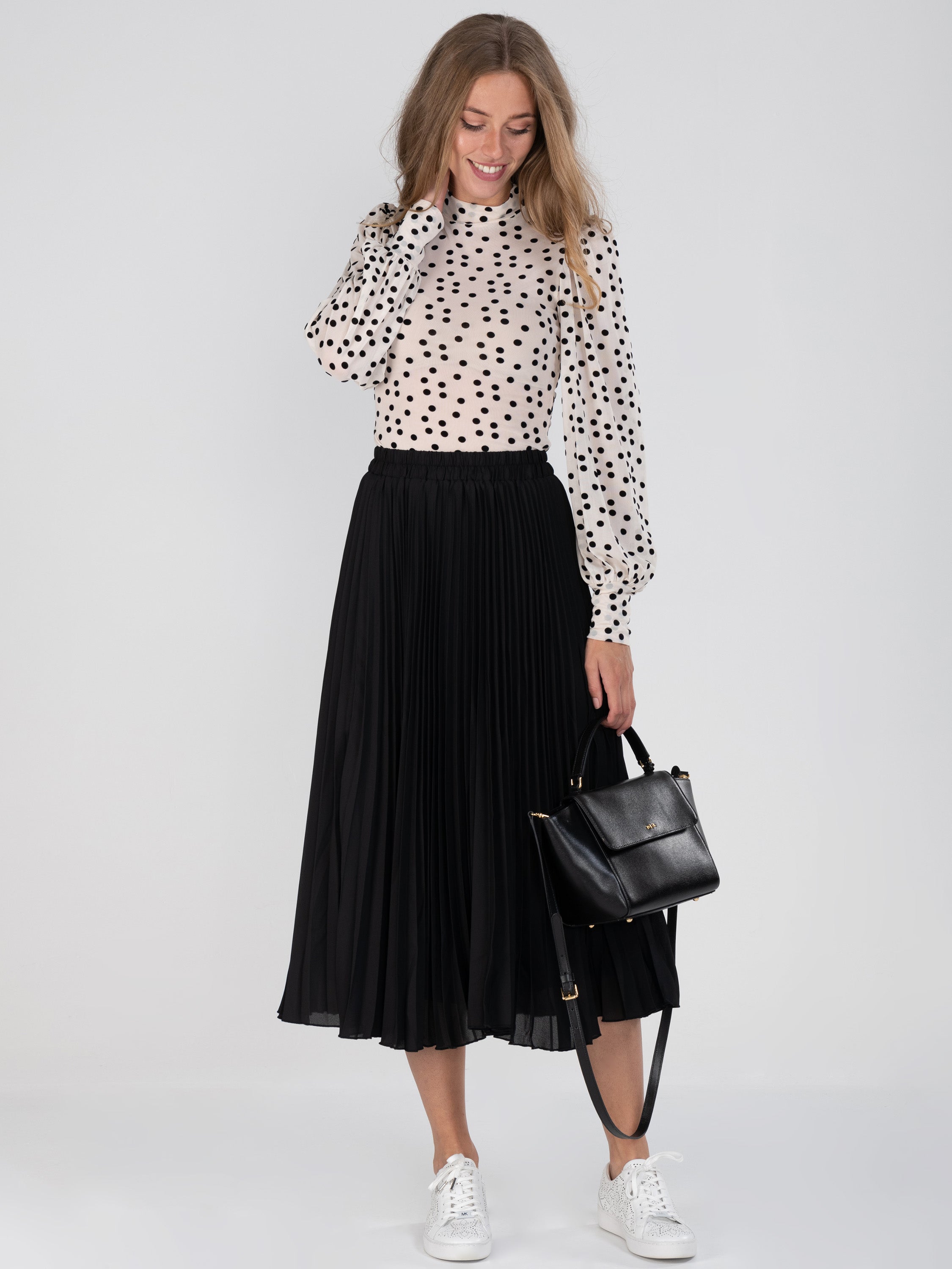 Black Pleated Full Circle Midi Skirt