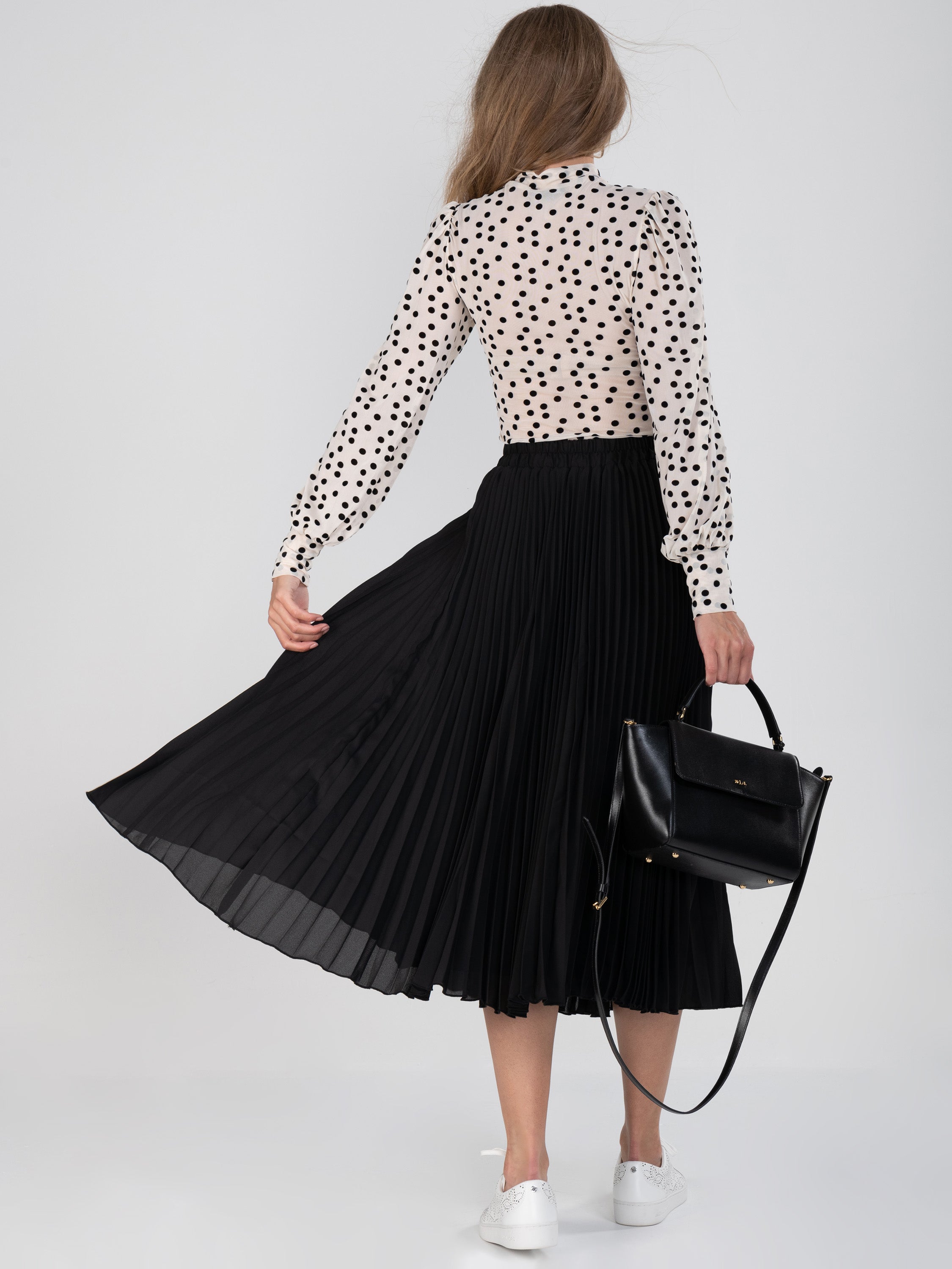 Black Pleated Full Circle Midi Skirt