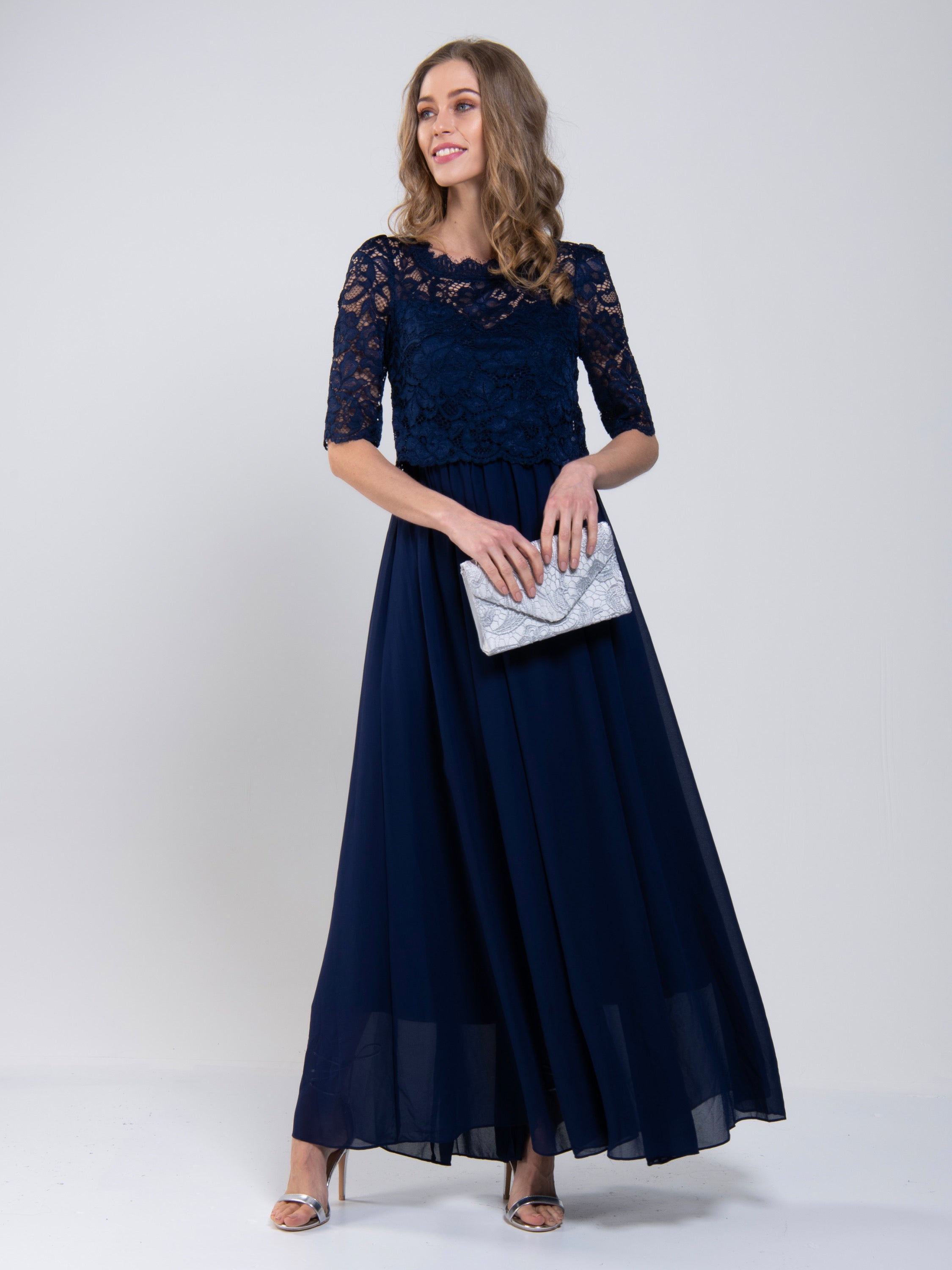 Wendy Lace Overlay Maxi Dress, Navy