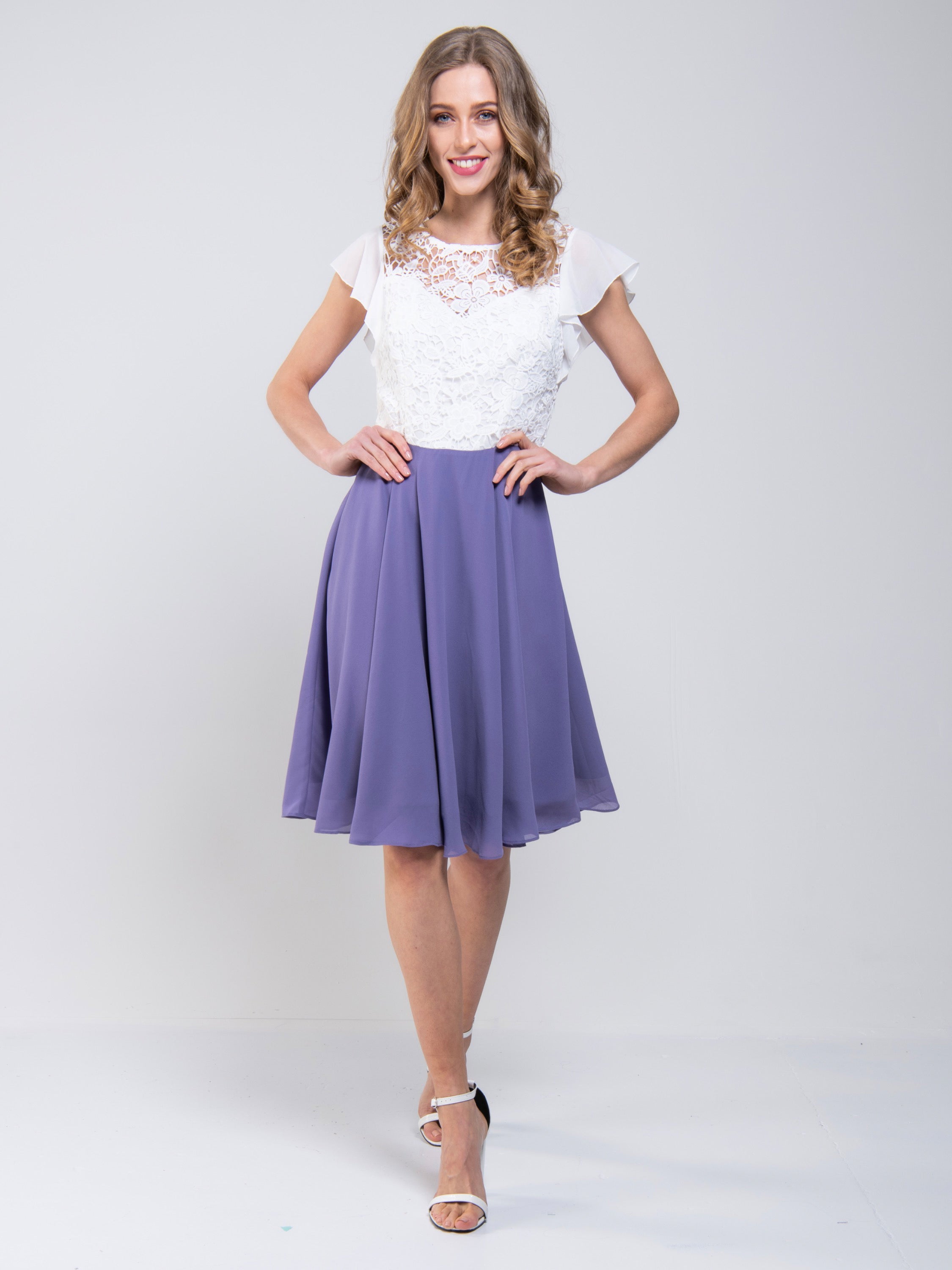 Jolie Moi Contrast Lace Skater Dress, Lavender