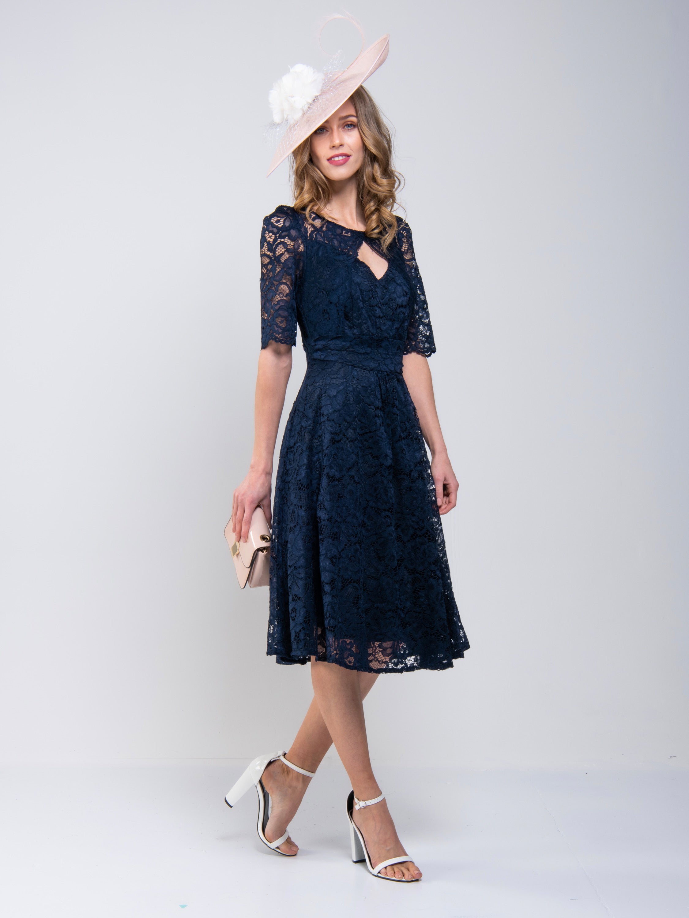 Fit And Flare Lace Midi Dress, Navy