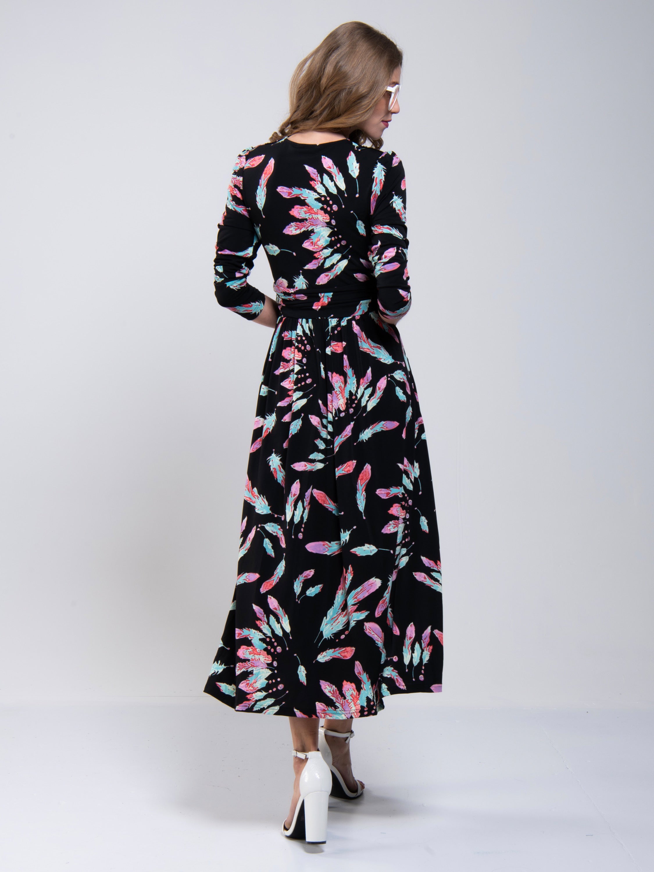 Feather Multi Print Cross Over Maxi Dress