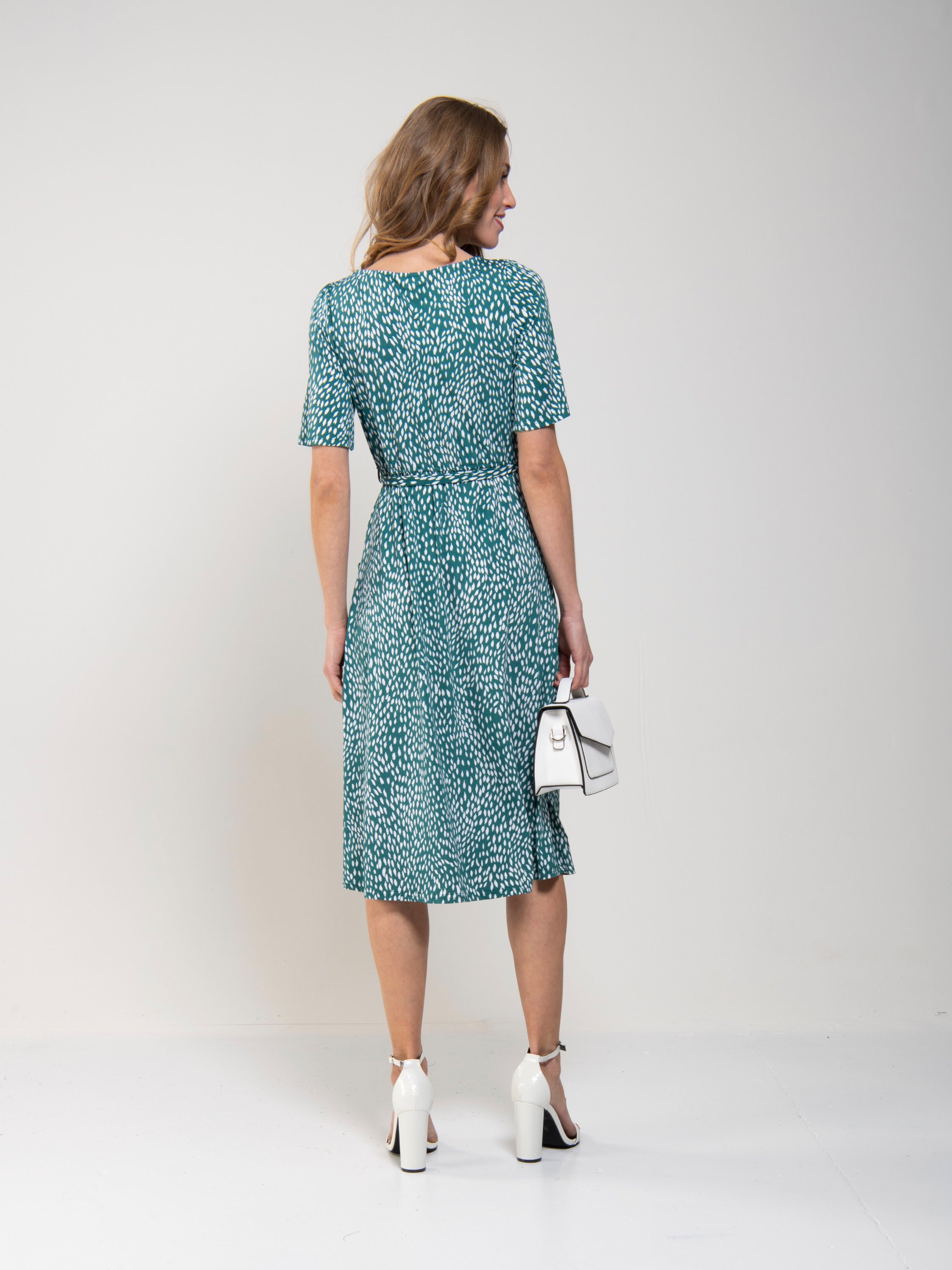 Belted Midi Jersey Dress, Green Animal