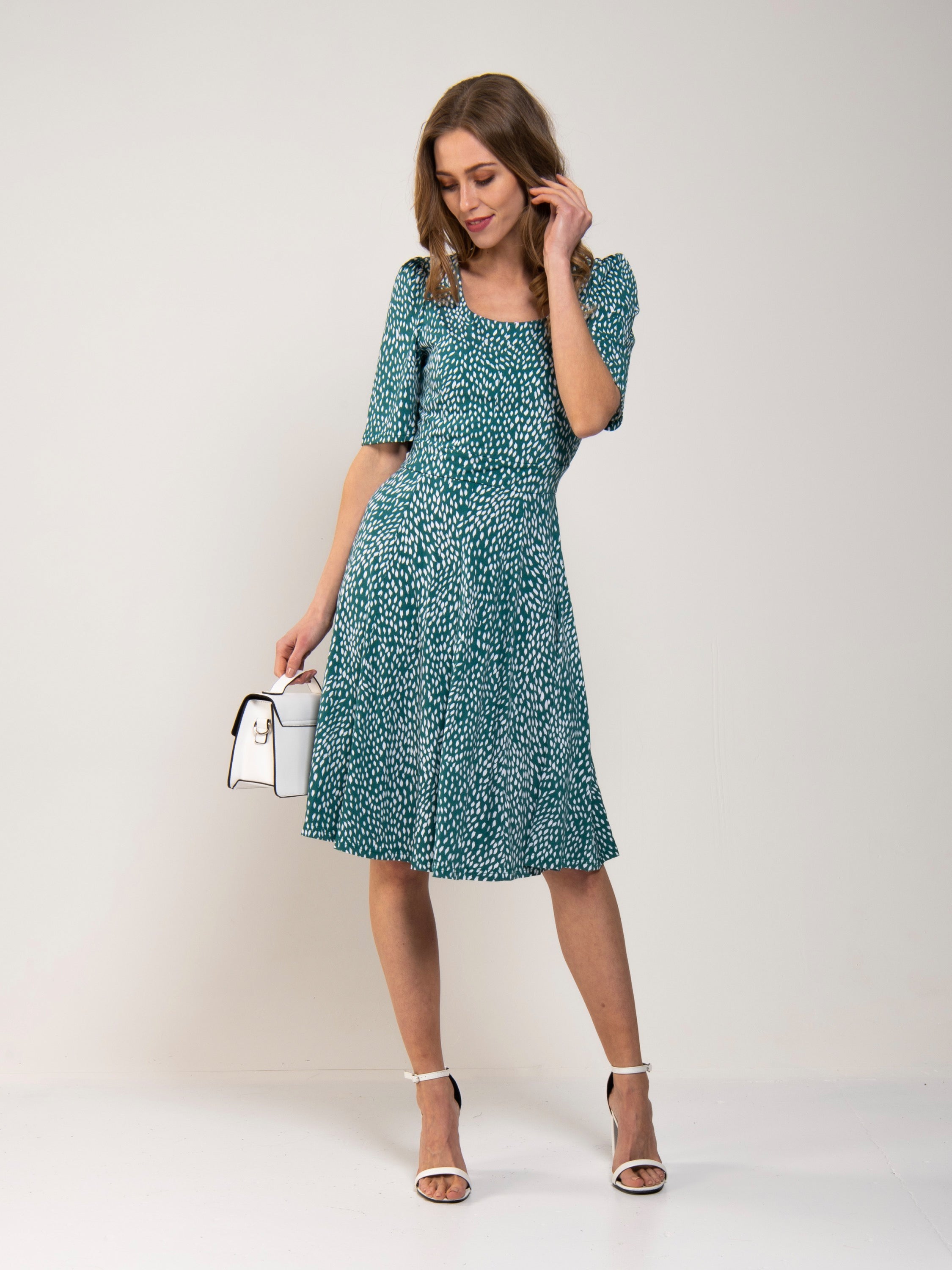 Scoop Neck Swing Jersey Dress, Green Animal