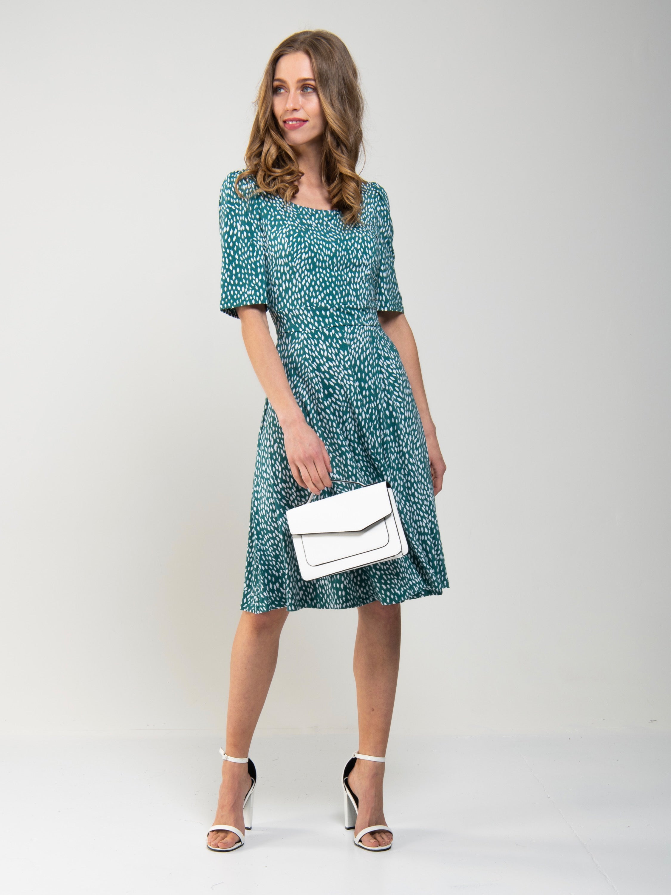 Scoop Neck Swing Jersey Dress, Green Animal