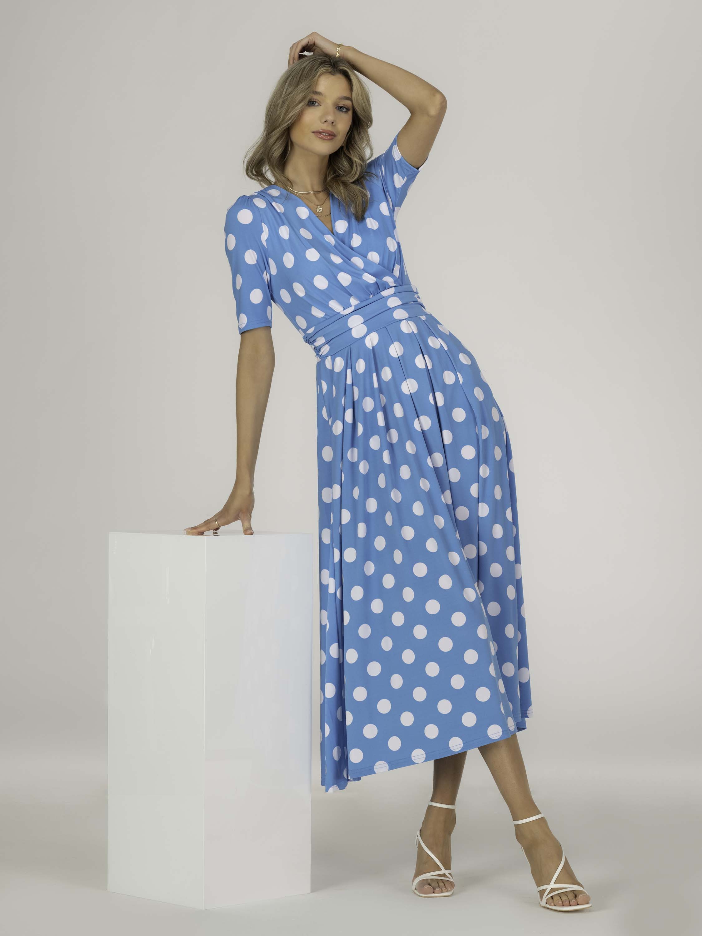 Jolie Moi Odelia Wrap Front Maxi Dress, Blue Polka